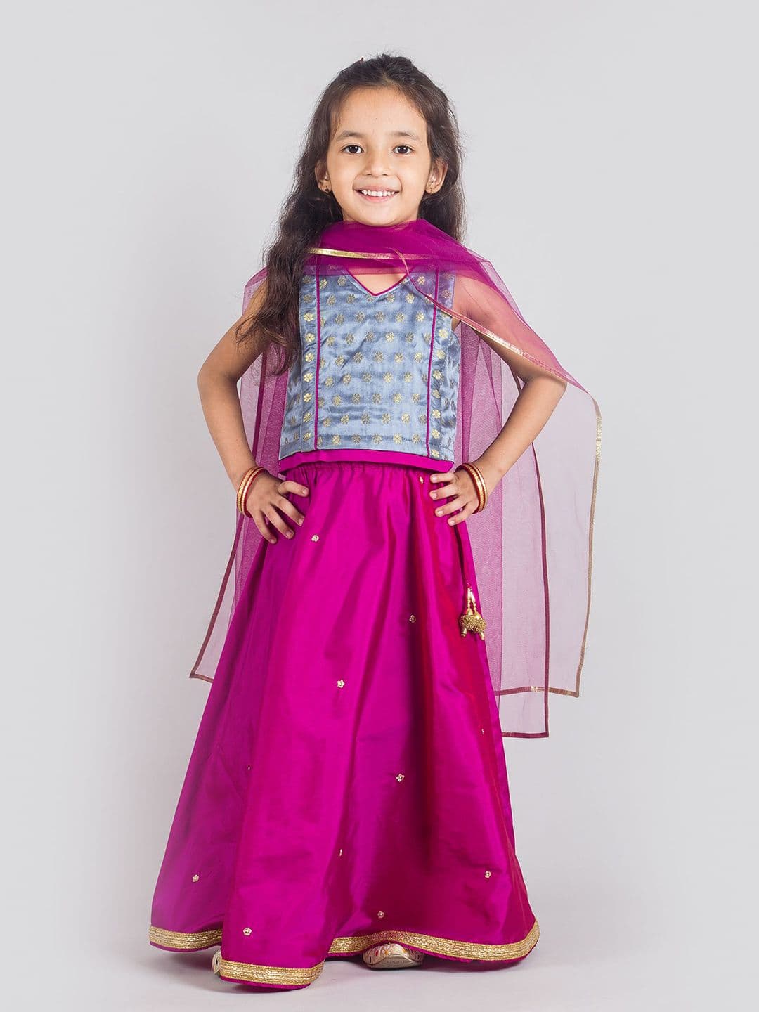 Tangerine Closet Girls Woven Design Sequinned Ready to Wear Lehenga & Blouse With Dupatta - view 1