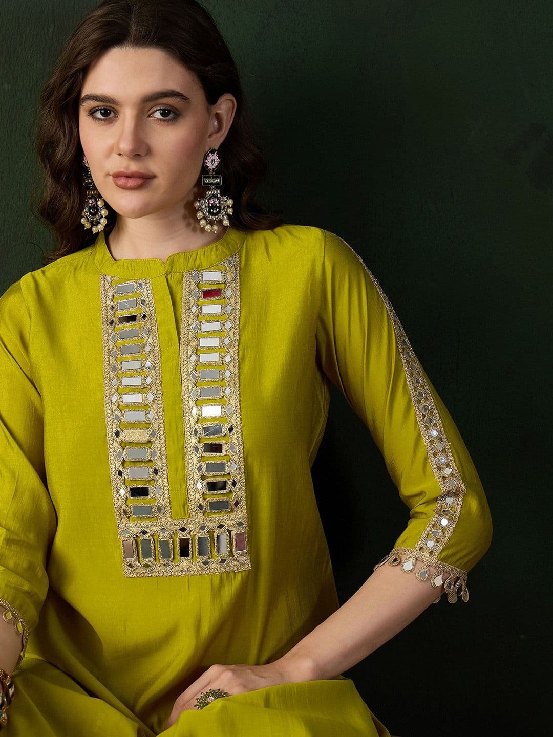 Sangria Embellished Mirror Work Roman Silk Tunic With Dhoti Pant - view 1