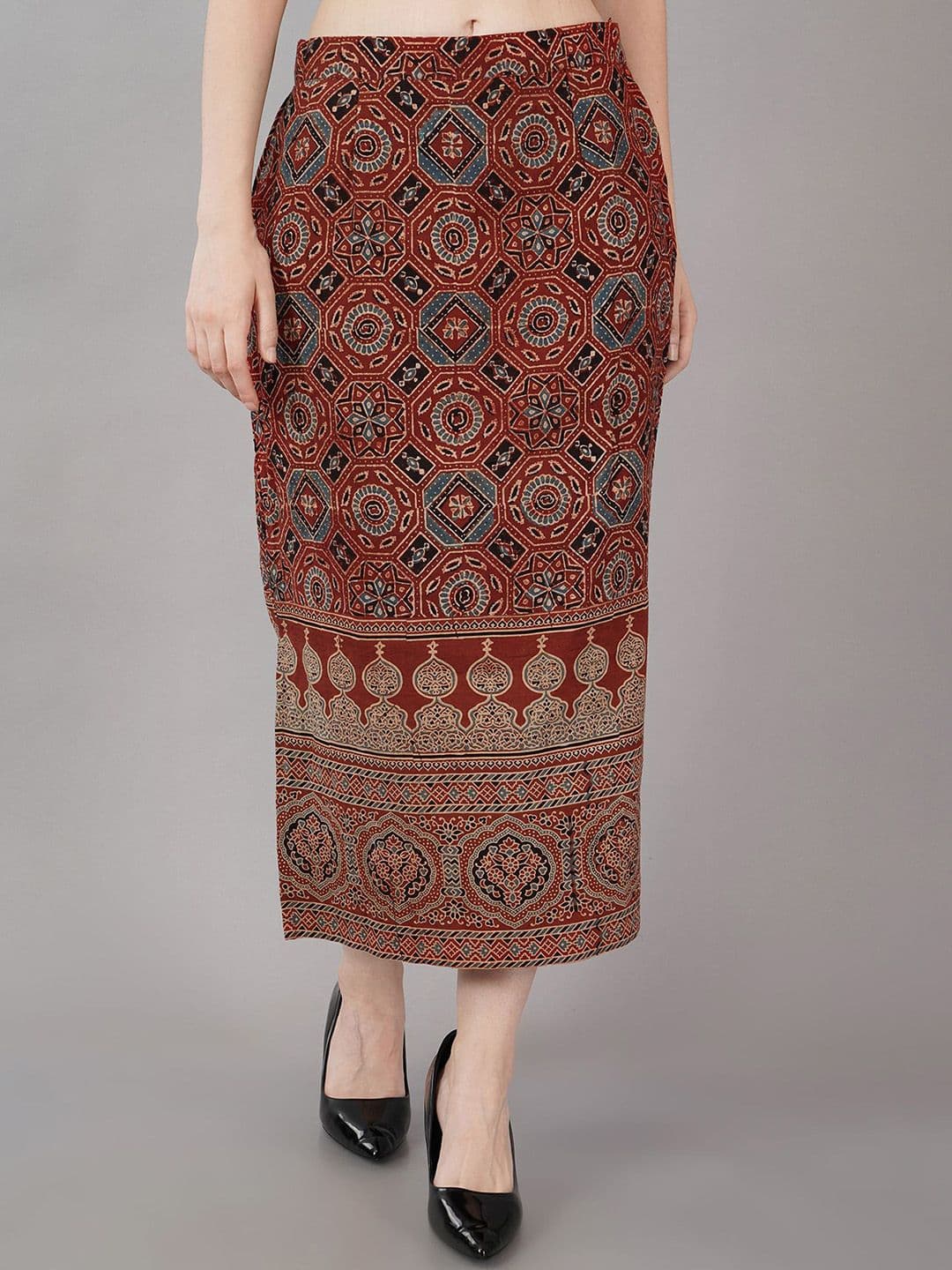 NAVSYAA Printed Pure Cotton Straight Midi Skirt - view 1