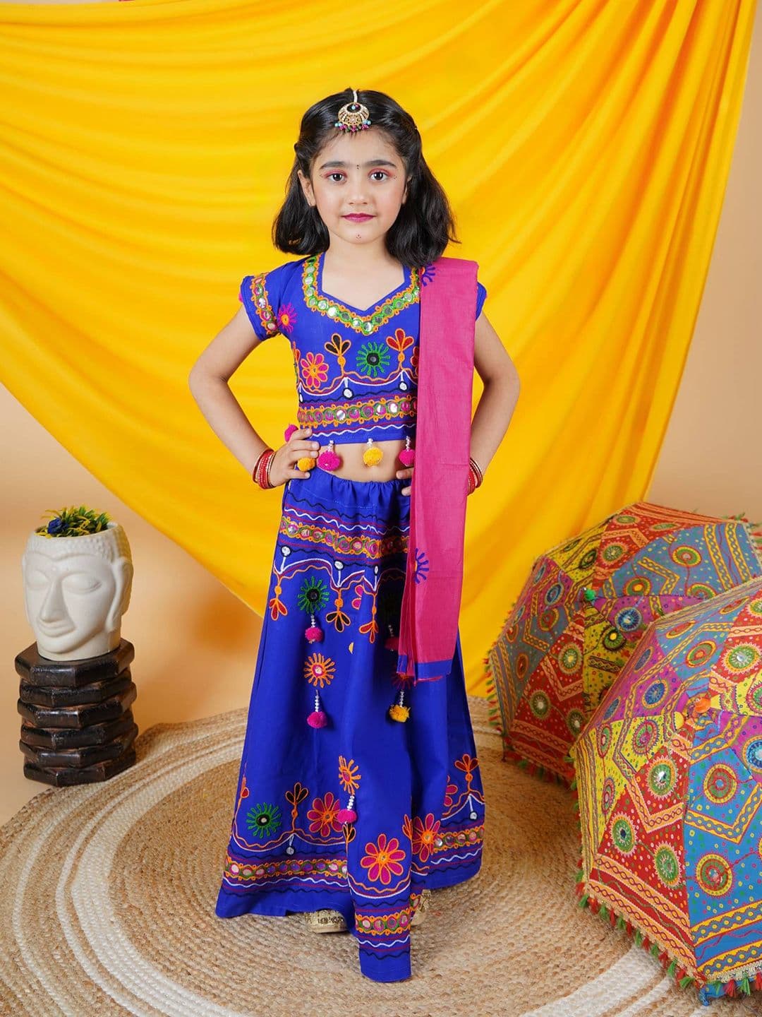 ahhaaaa Girls Embroidered Mirror Work Ready to Wear Lehenga & Blouse With Dupatta - view 1
