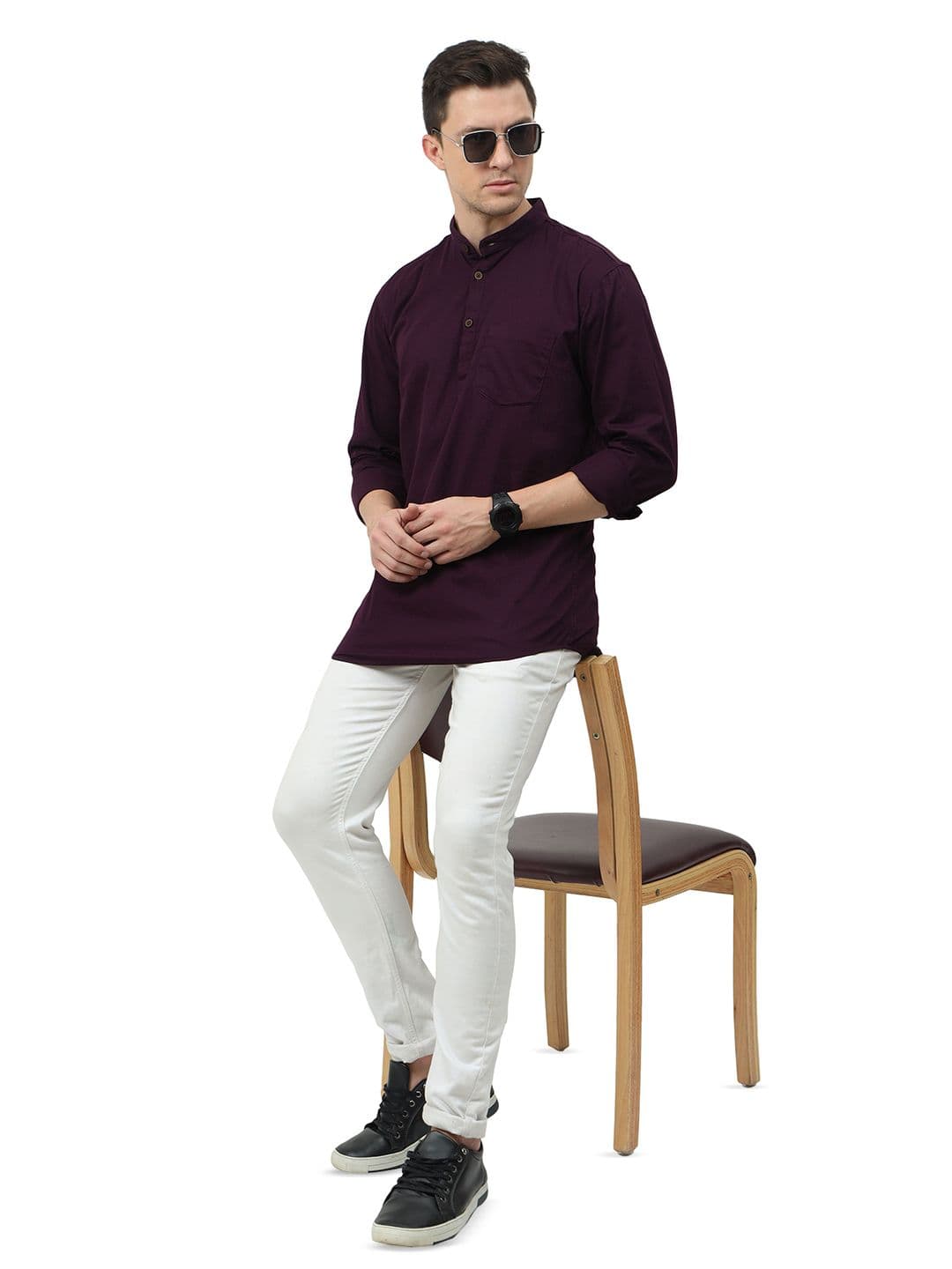 MIRAAN Men Cotton Short Kurta - view 1