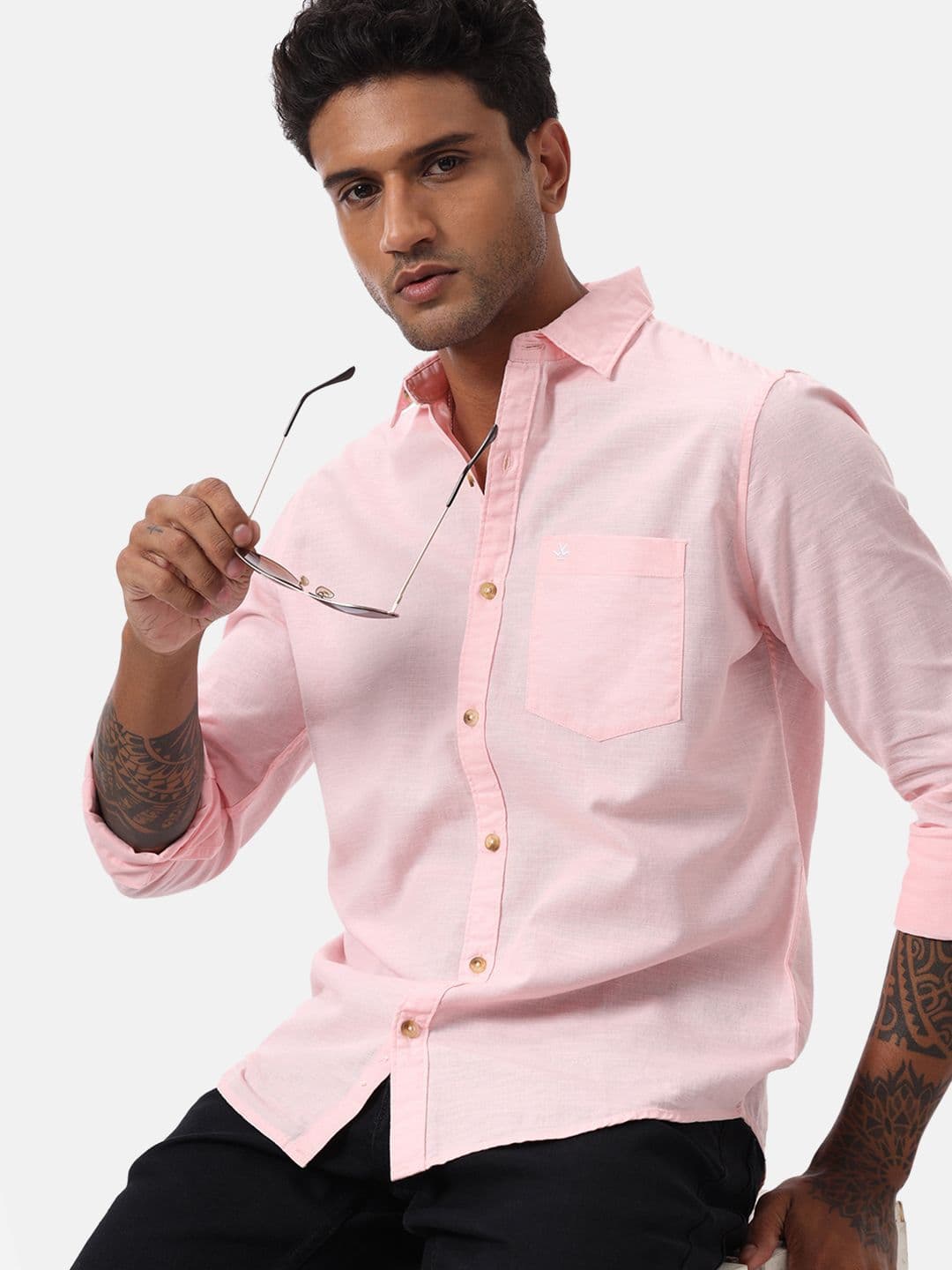 WROGN Men Custom Spread Collar Solid Cotton Casual Shirt - view 1