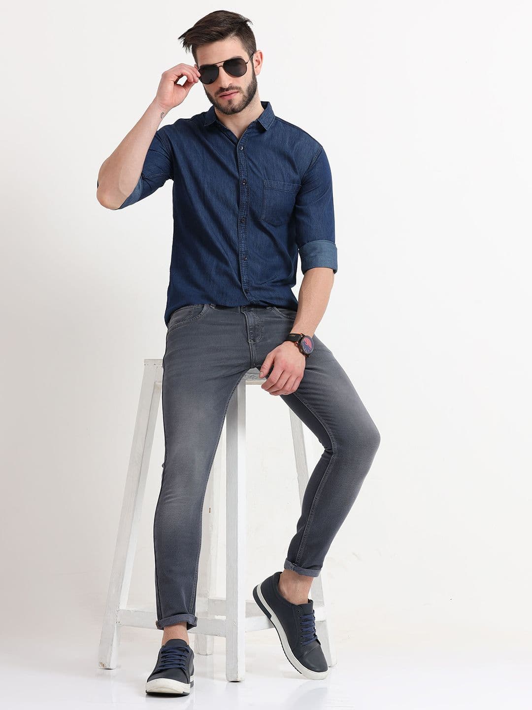 MIRAAN Cotton Denim Casual Shirt - view 1