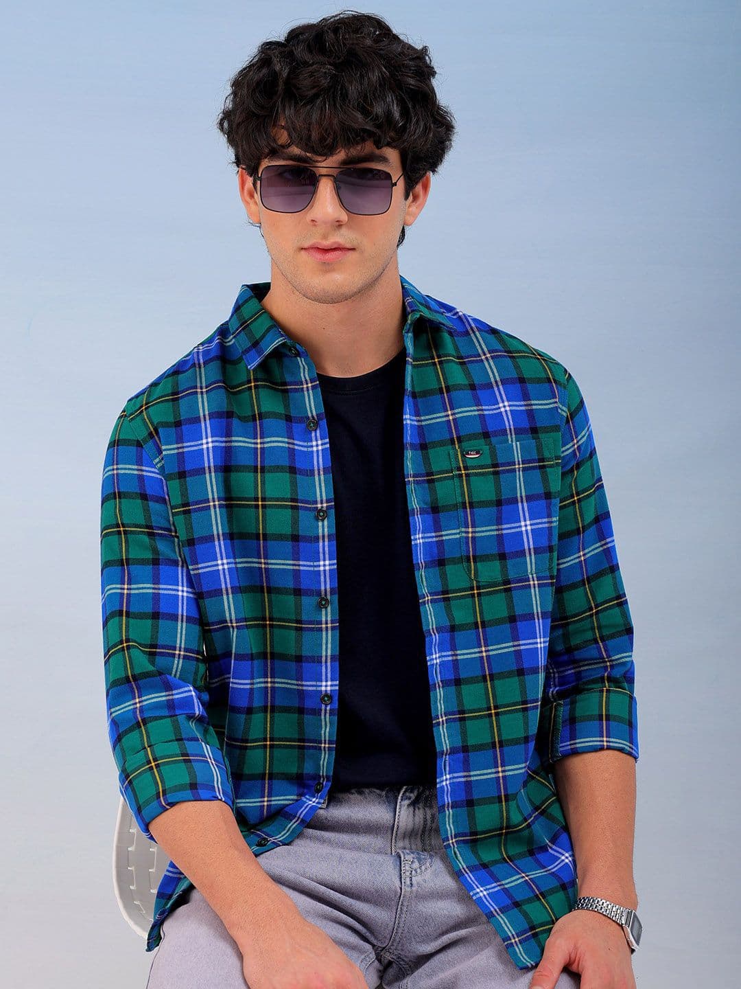 The Indian Garage Co Men Spread Collar Checked Cotton Slim Fit Casual Shirt - view 1