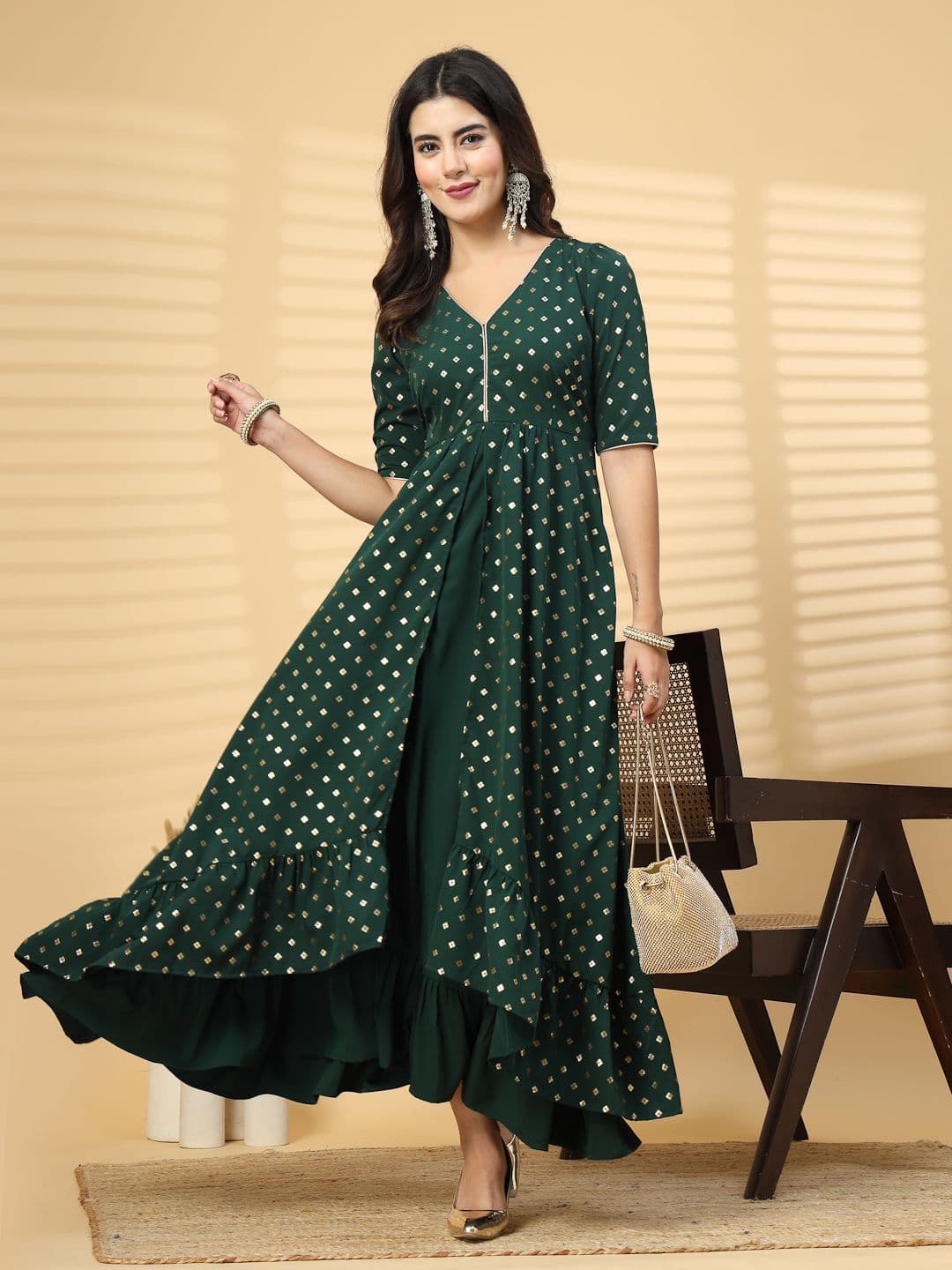 RAASSIO Women Printed V-Neck Maxi Dress - view 1