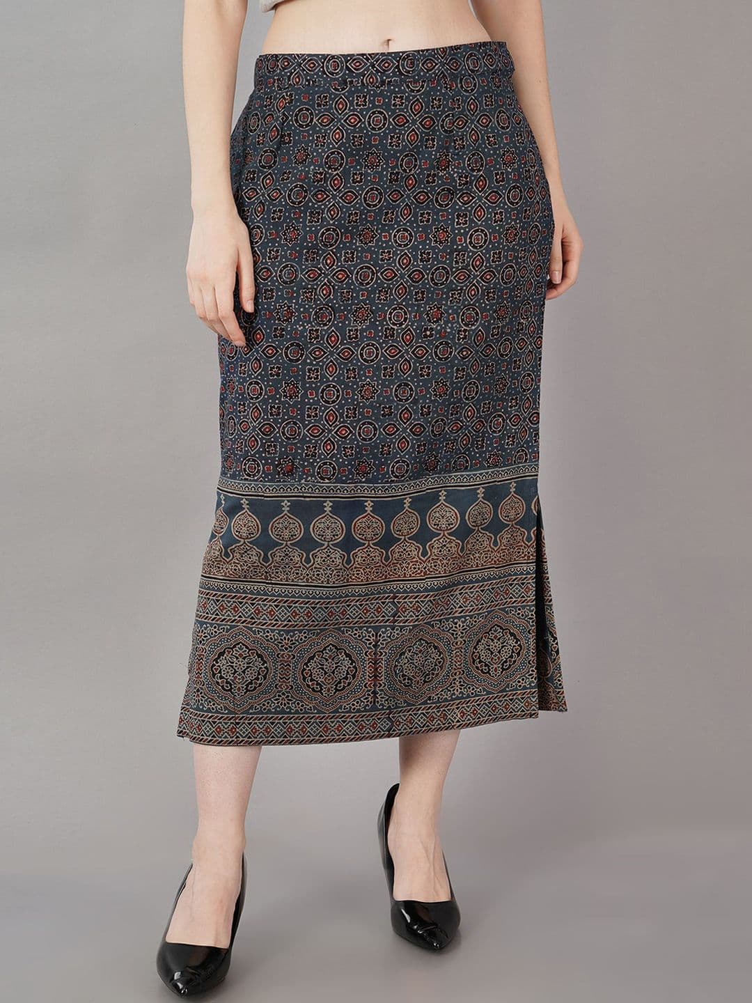 NAVSYAA Printed Pure Cotton Pencil Midi Skirt - view 1