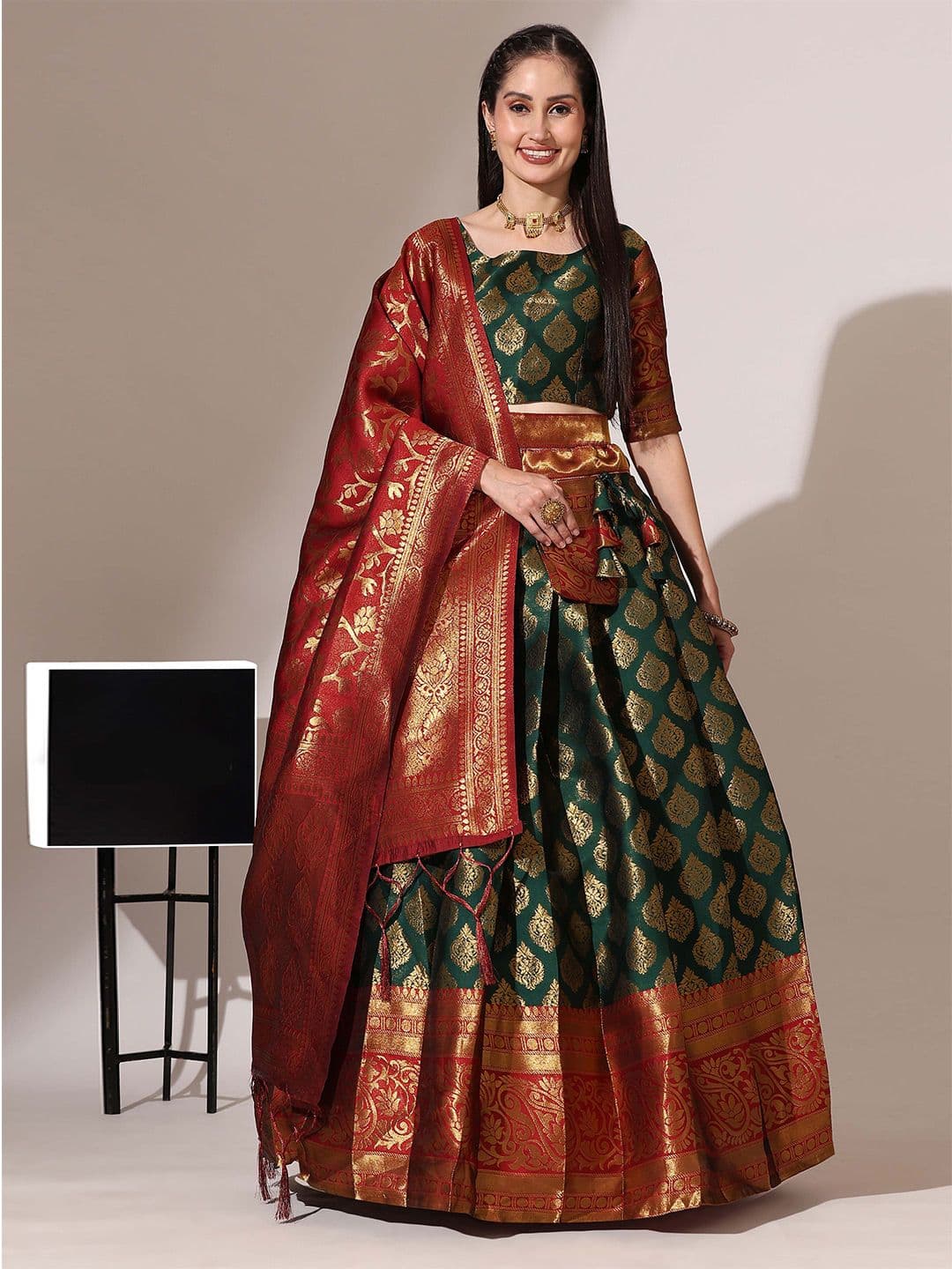 Fabcartz Semi-Stitched Lehenga & Unstitched Blouse With Dupatta - view 1