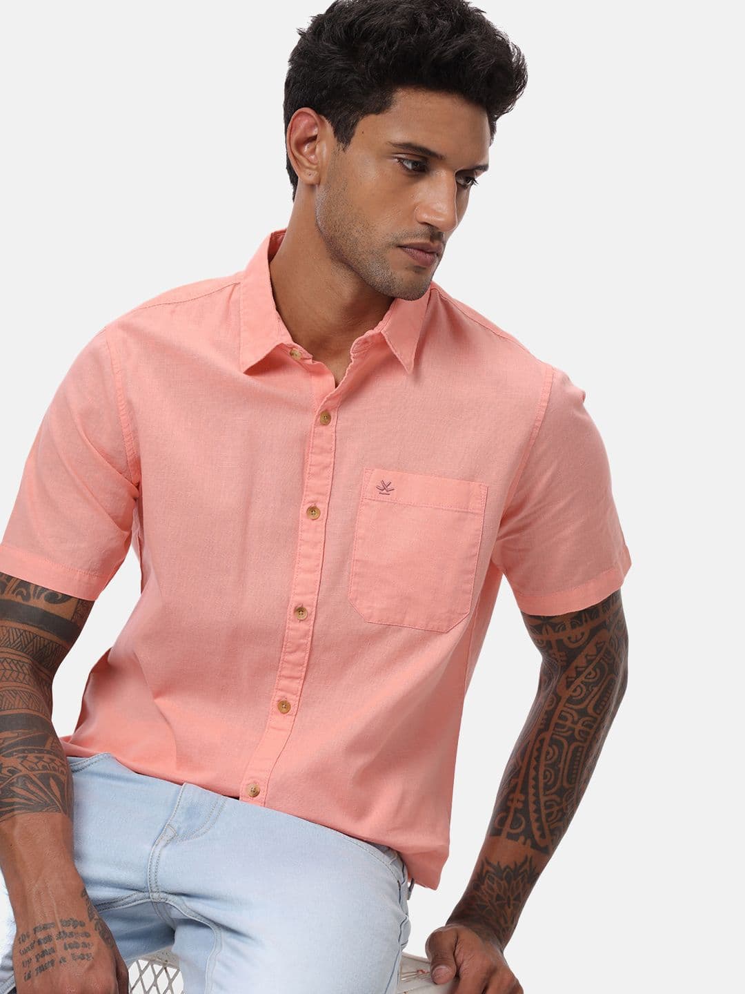 WROGN Men Custom Spread Collar Solid Cotton Casual Shirt - view 1