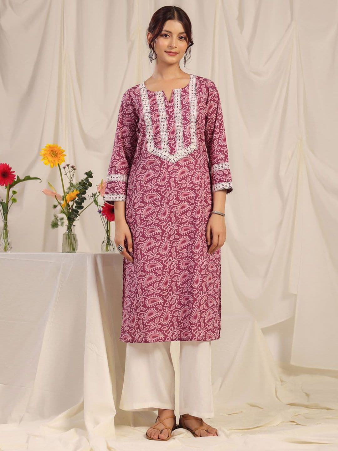 anayna Women Floral Printed Thread Work Kurta - view 1