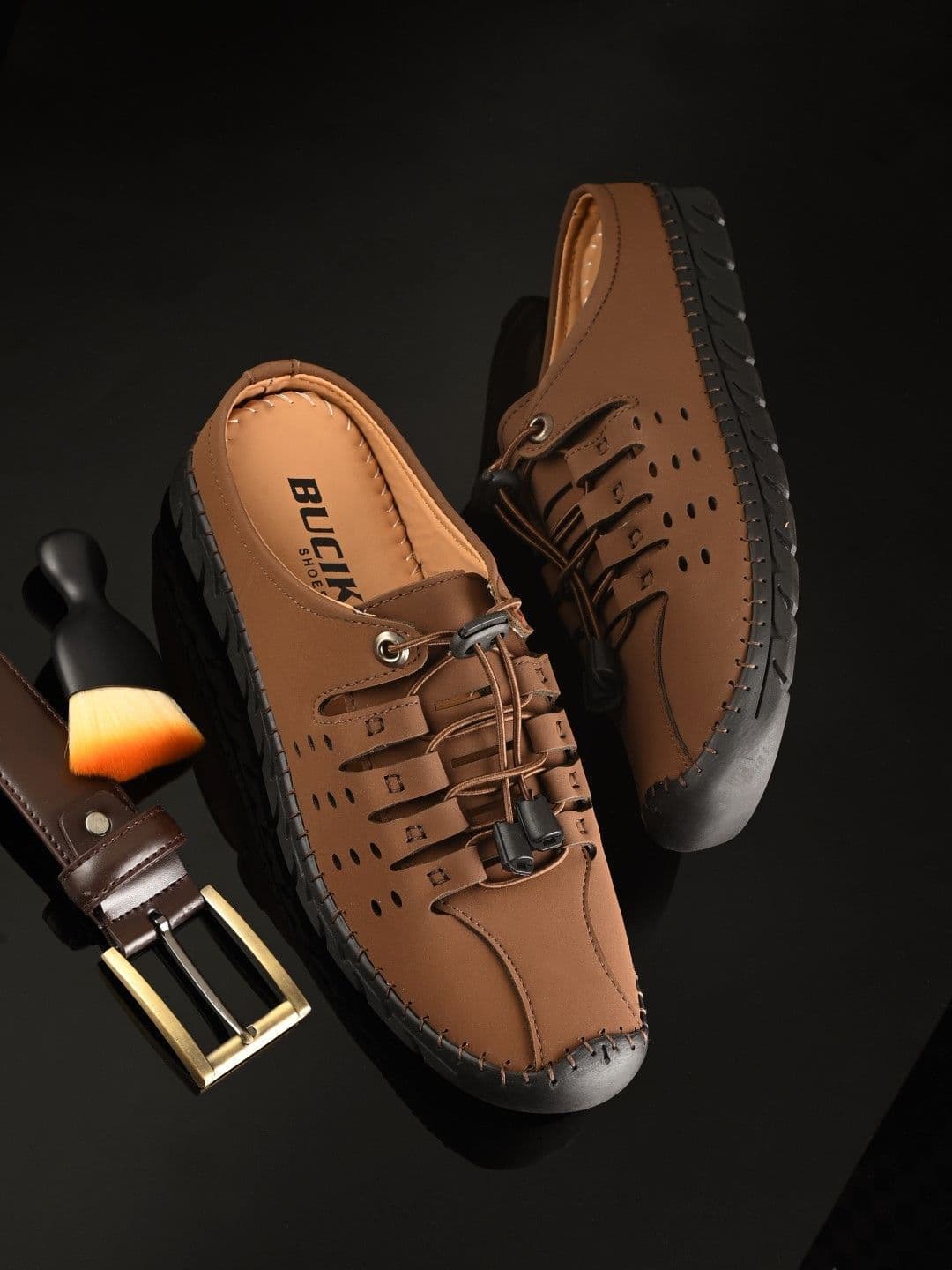 BUCIK Men Shoe-Style Laser Cut Sandals - view 1