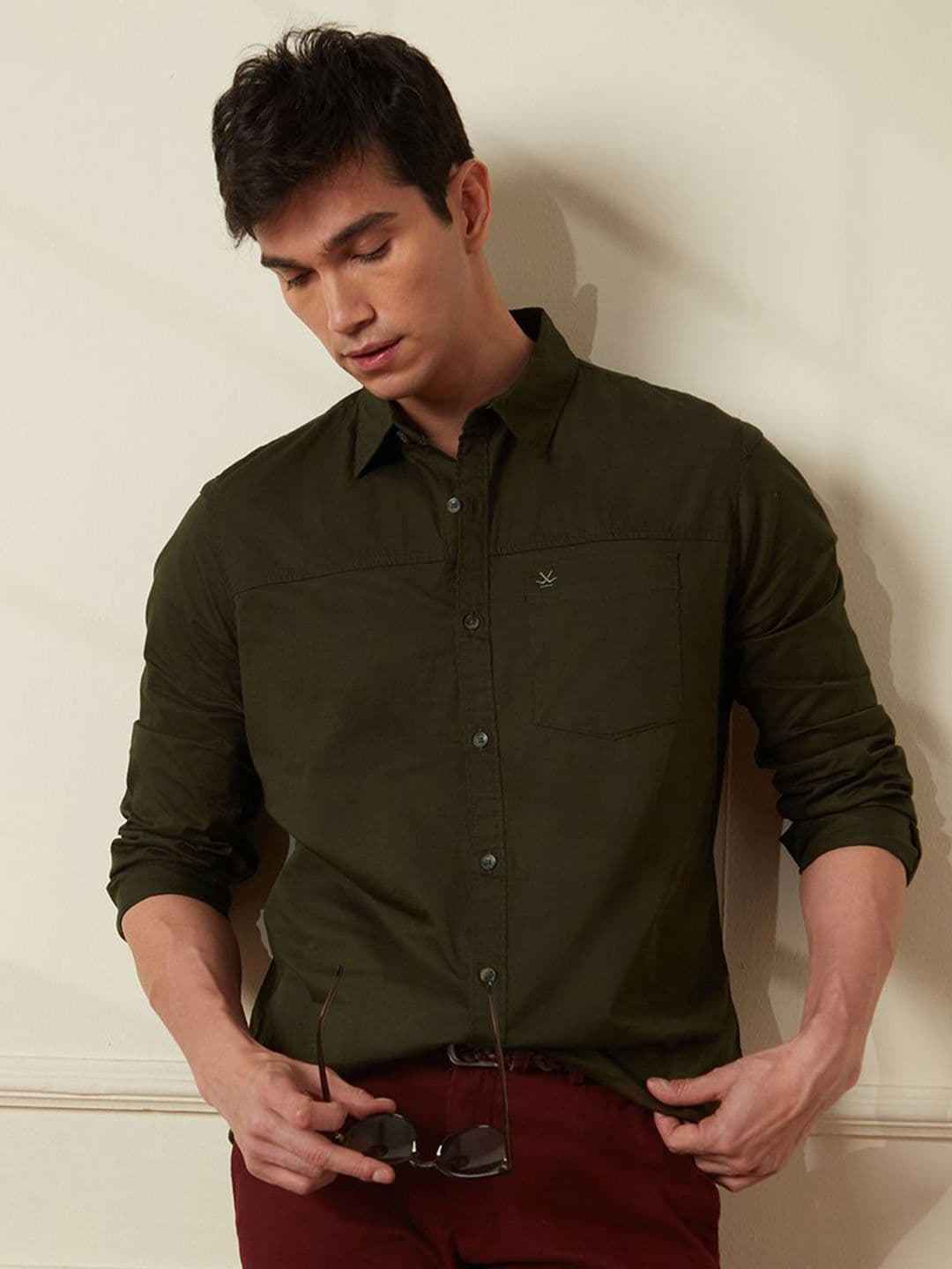 WROGN Men Comfort Spread Collar Solid Cotton Casual Shirt - view 1