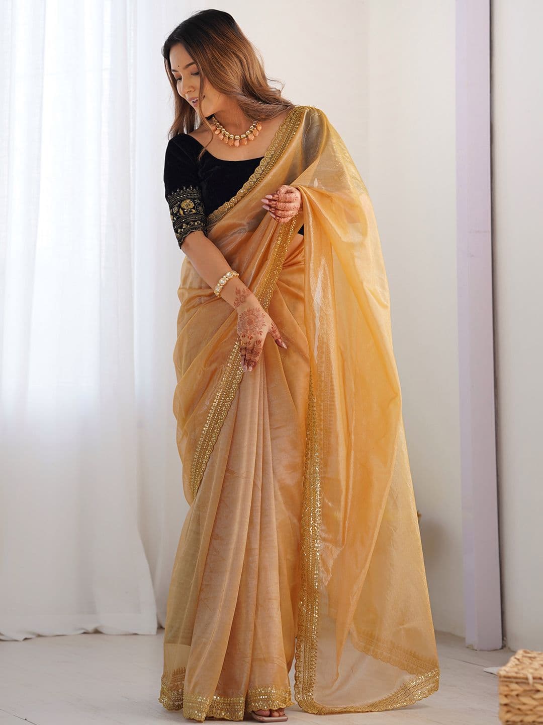 Mitera Women Sequinned Net Saree With Blouse Piece - view 1