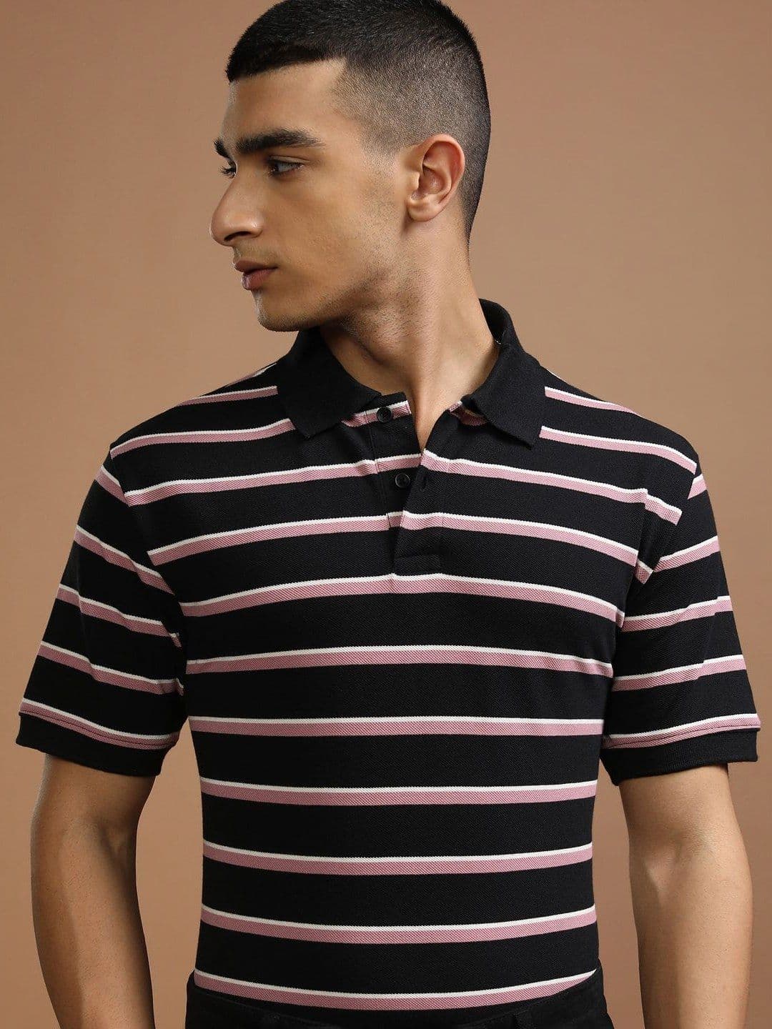 HIGHLANDER Men Striped Polo Collar Relaxed Fit T-shirt - view 1
