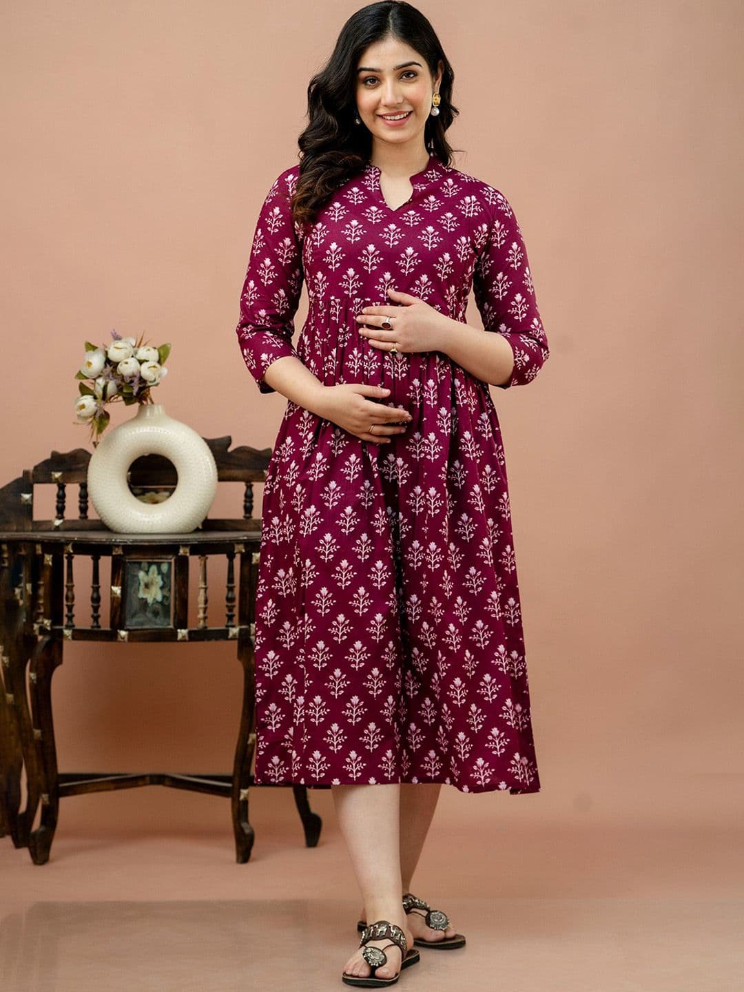 CELEBRAVO Women Floral Printed Pure Cotton Fit & Flare Maternity Ethnic Dress - view 1