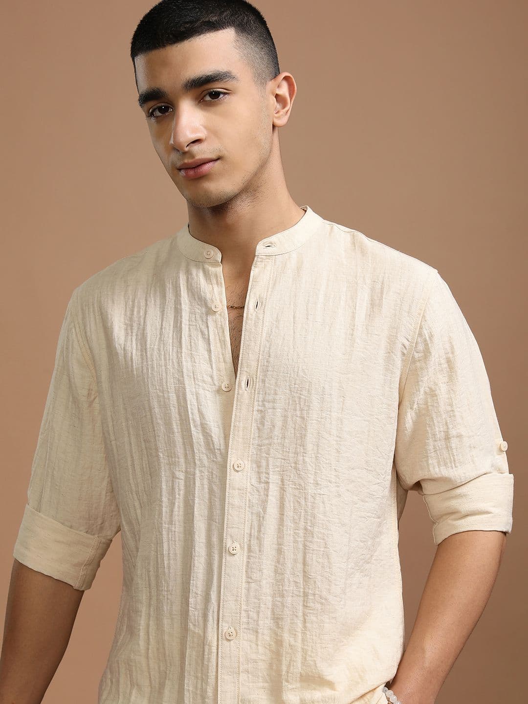 HIGHLANDER Men Band Collar Textured Casual Shirt - view 1