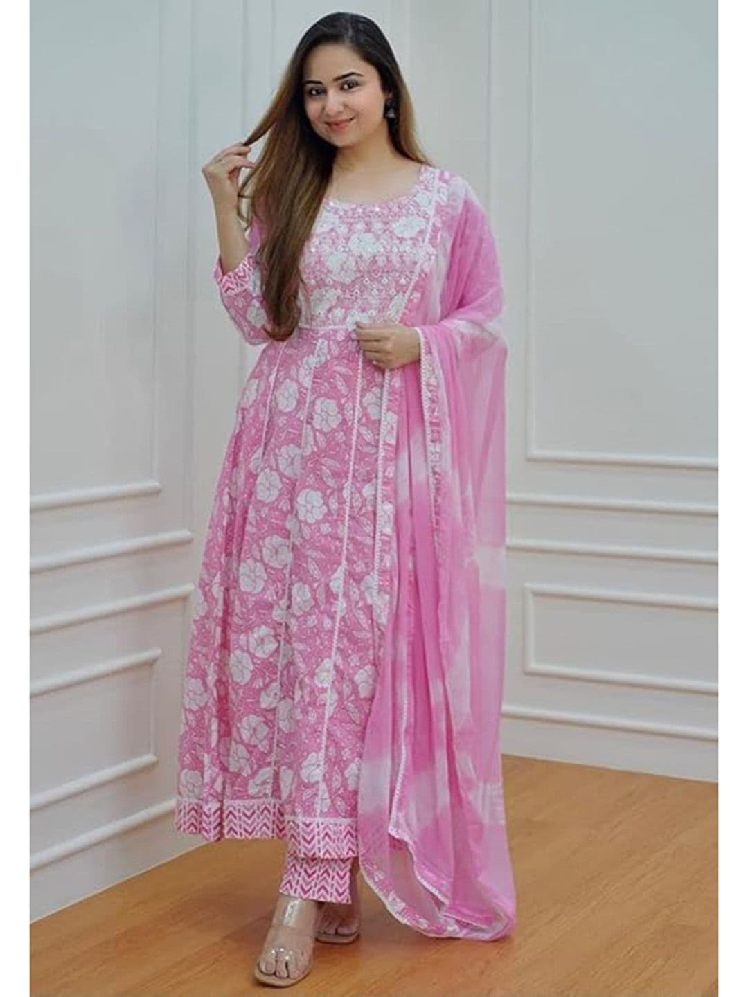 BAESD Women Floral Embroidered Regular Thread Work Kurta with Trousers & With Dupatta - view 1
