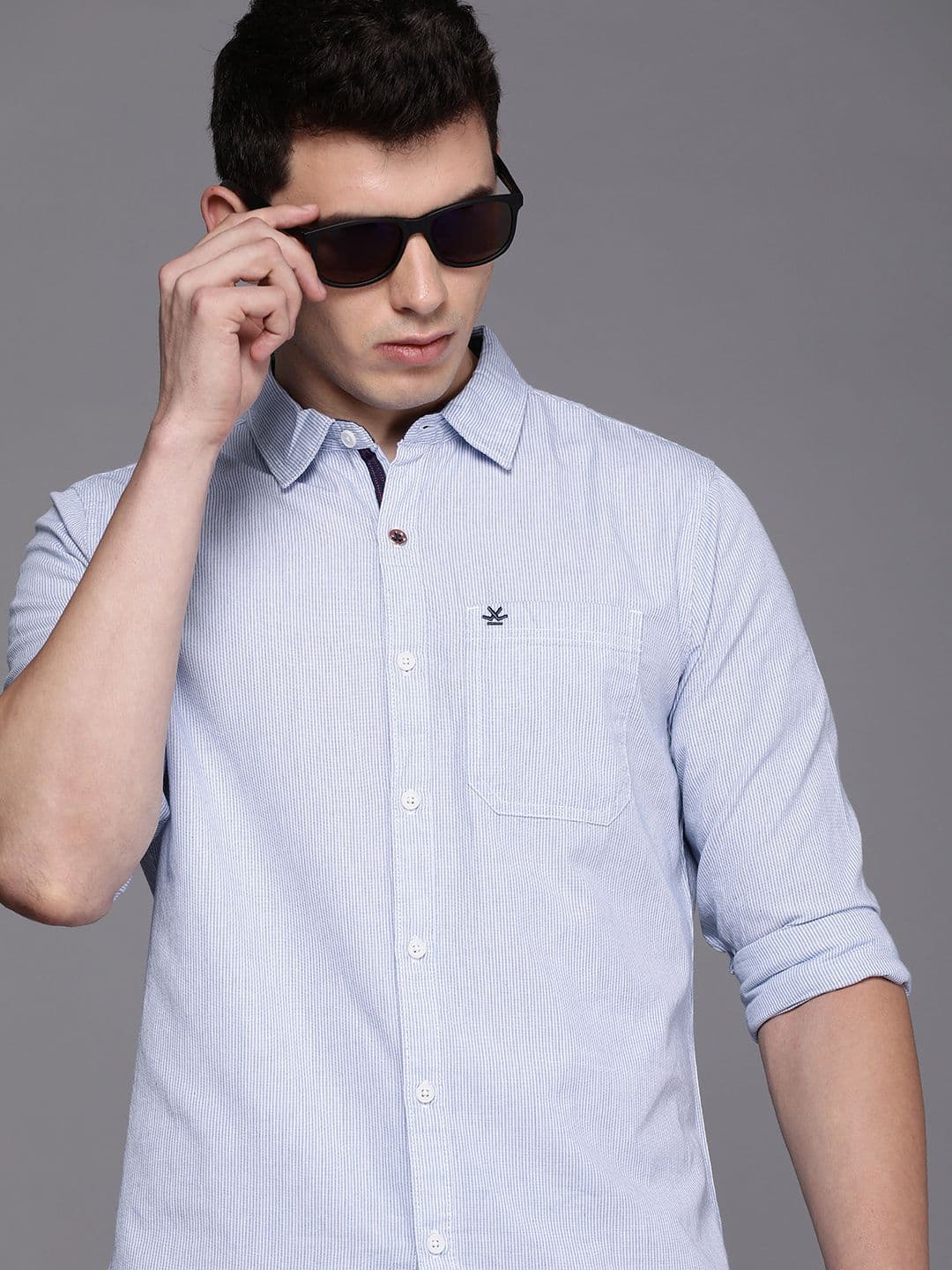 WROGN Men Blue & White Slim Fit Striped Cotton Casual Shirt - view 1