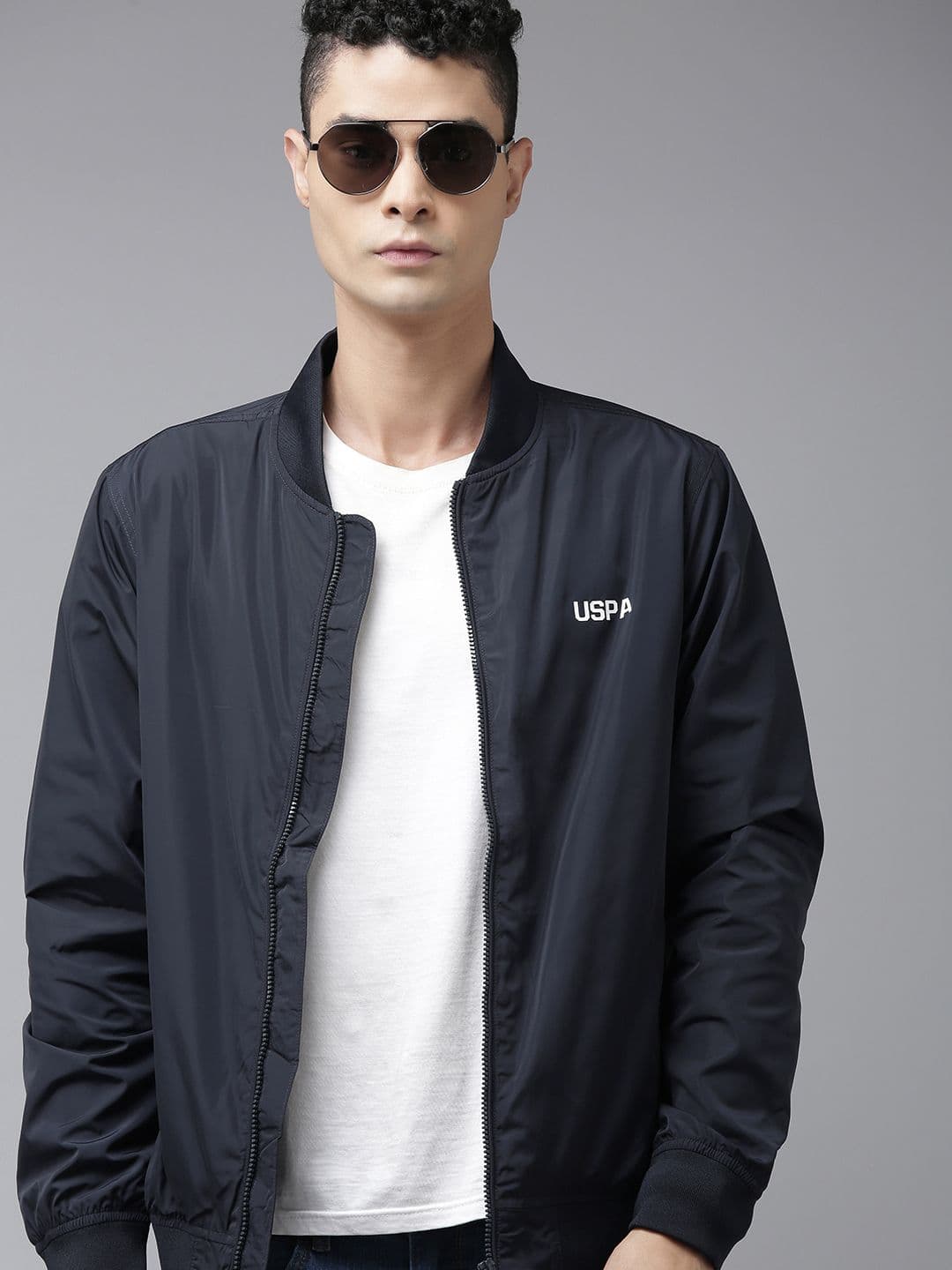 U.S. Polo Assn. Men Navy Blue Solid Bomber Jacket - view 1