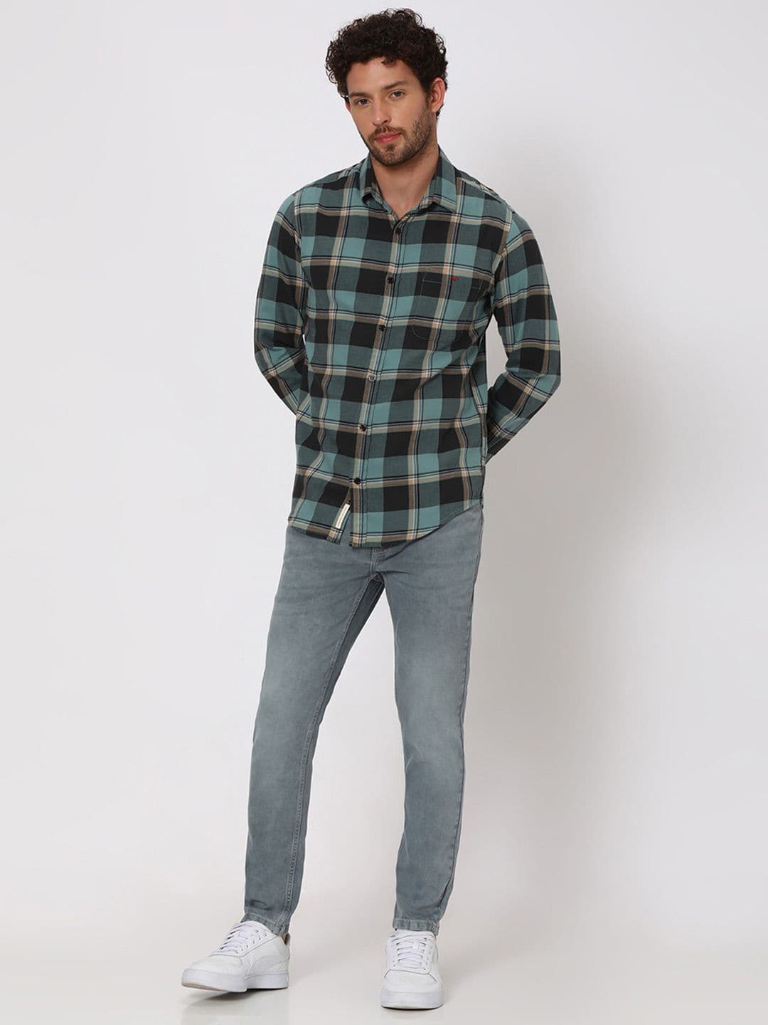 Mufti Tartan Checked Slim Fit Opaque Cotton Casual Shirt - view 1