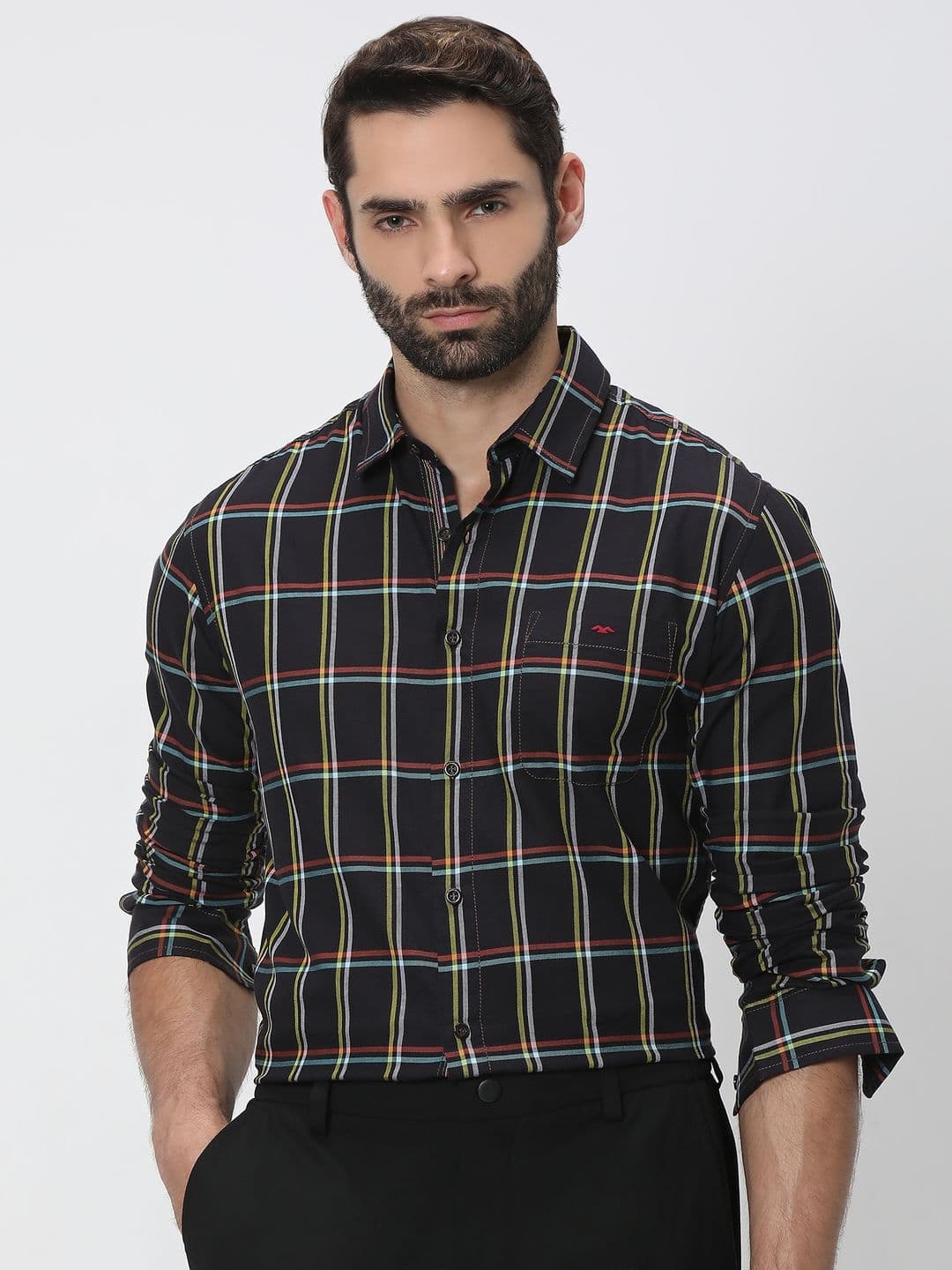 Mufti Men Trim Slim Fit Tartan Checked Casual Cotton Shirt - view 1
