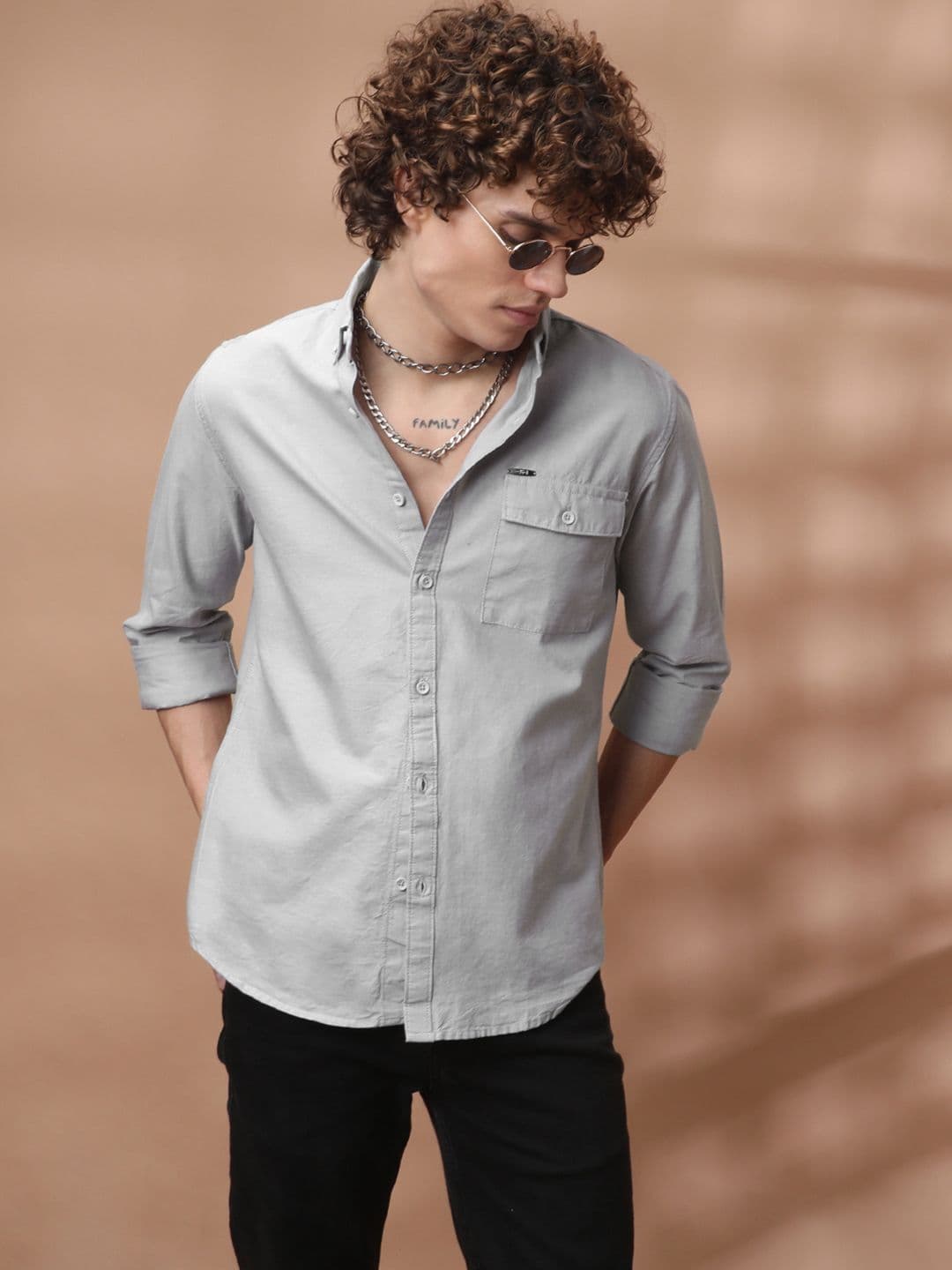 The Indian Garage Co Men Grey Slim Fit Solid Casual Shirt - view 1