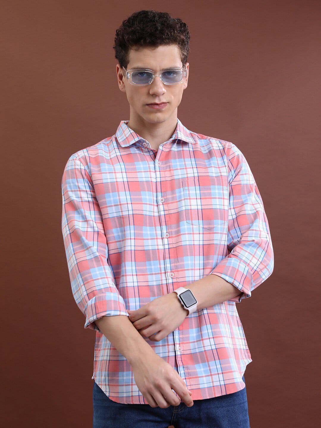 HIGHLANDER Pink Slim Fit Tartan Checked Casual Shirt - view 1