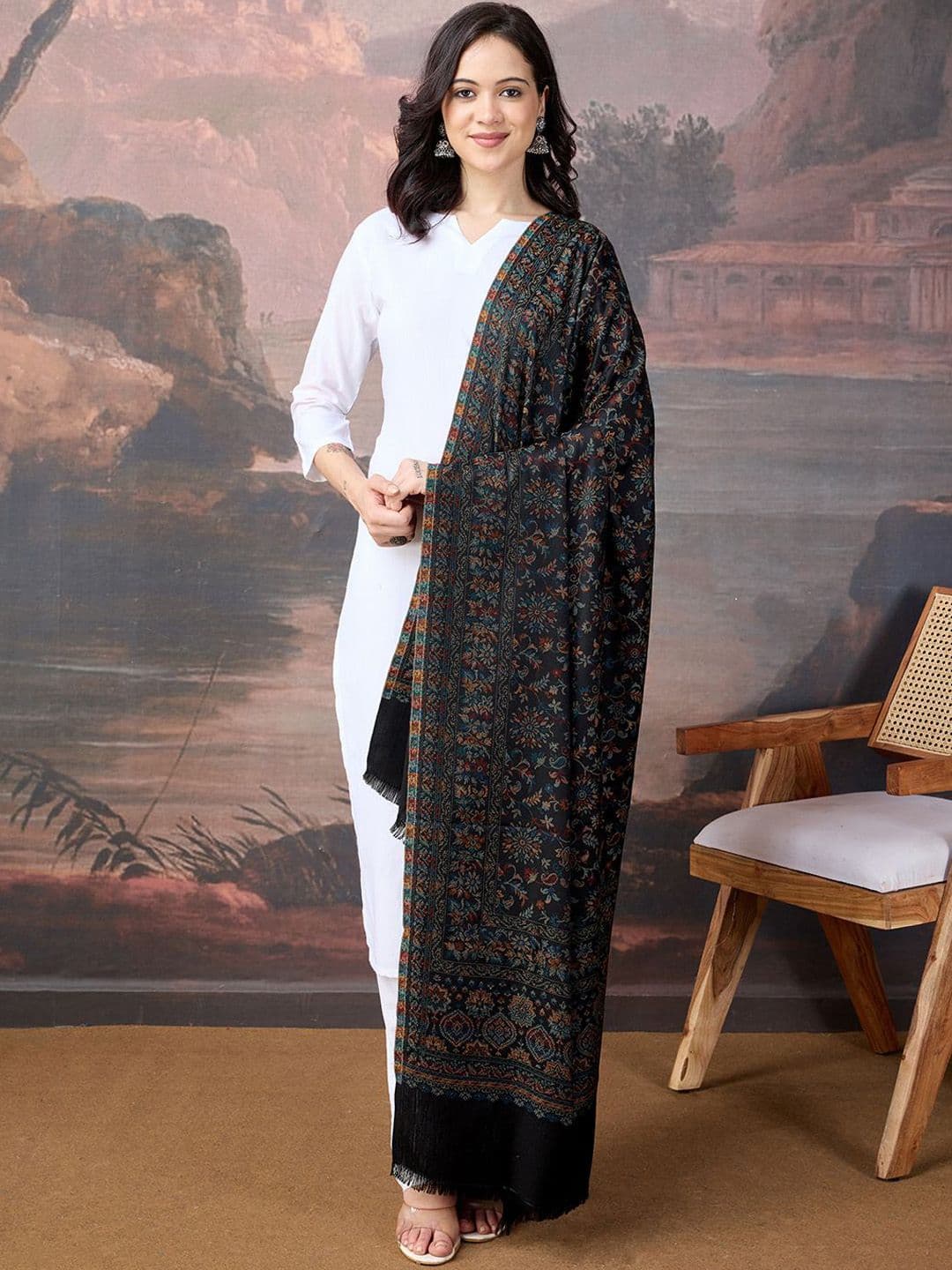Sangria Women Kani Woven Ethnic Motifs Kalamkari Pashmina Shawl - view 1