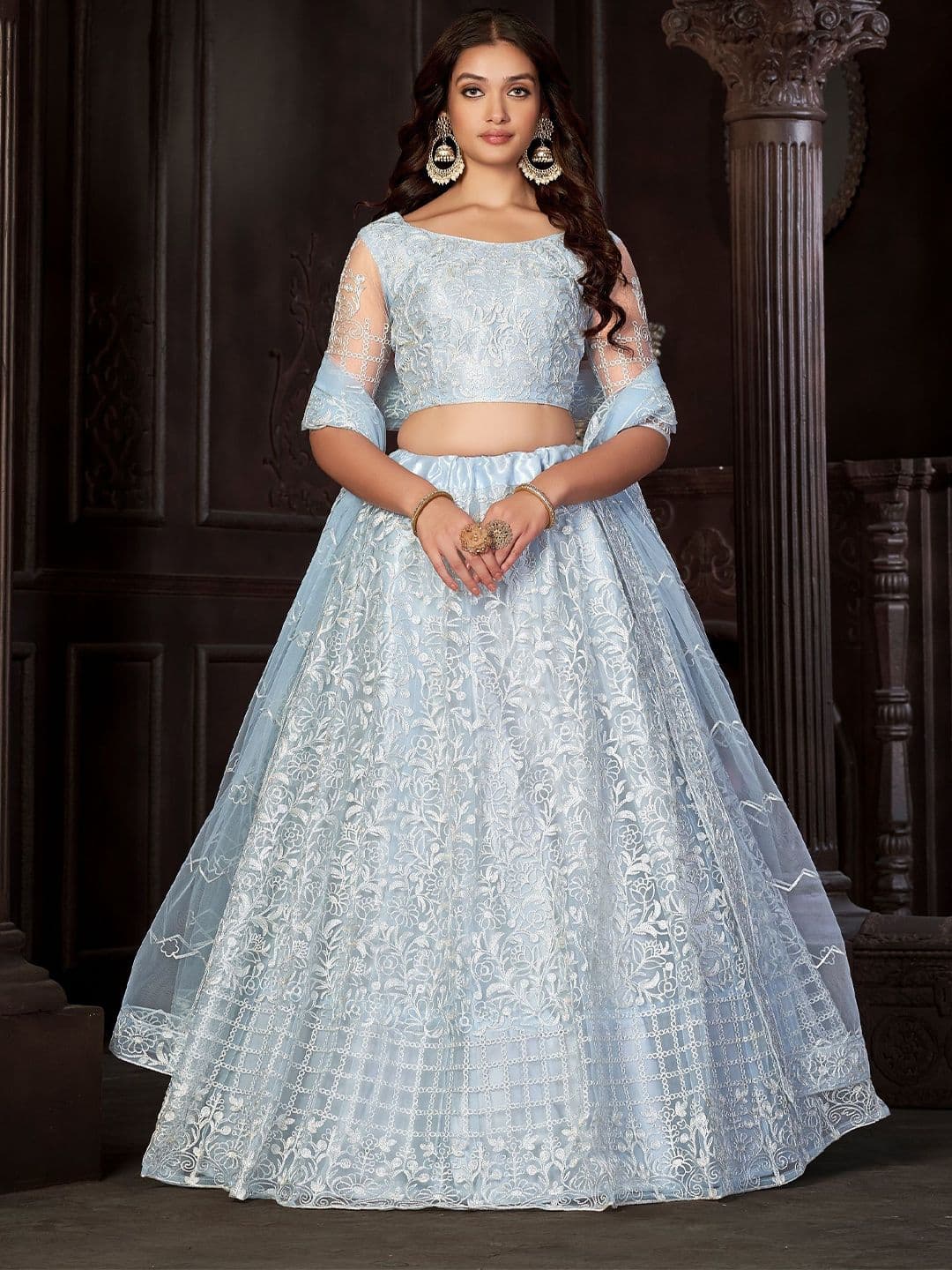 Warthy Ent Embroidered Thread Work Semi-Stitched Lehenga & Unstitched Blouse With Dupatta - view 1