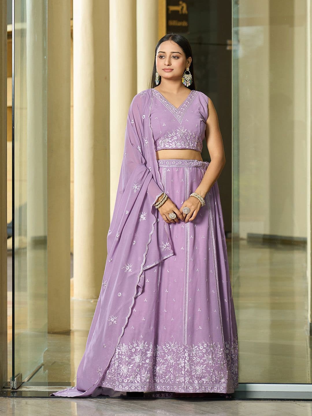 KALINI Embroidered Thread Work Semi-Stitched Lehenga & Unstitched Blouse With Dupatta - view 1