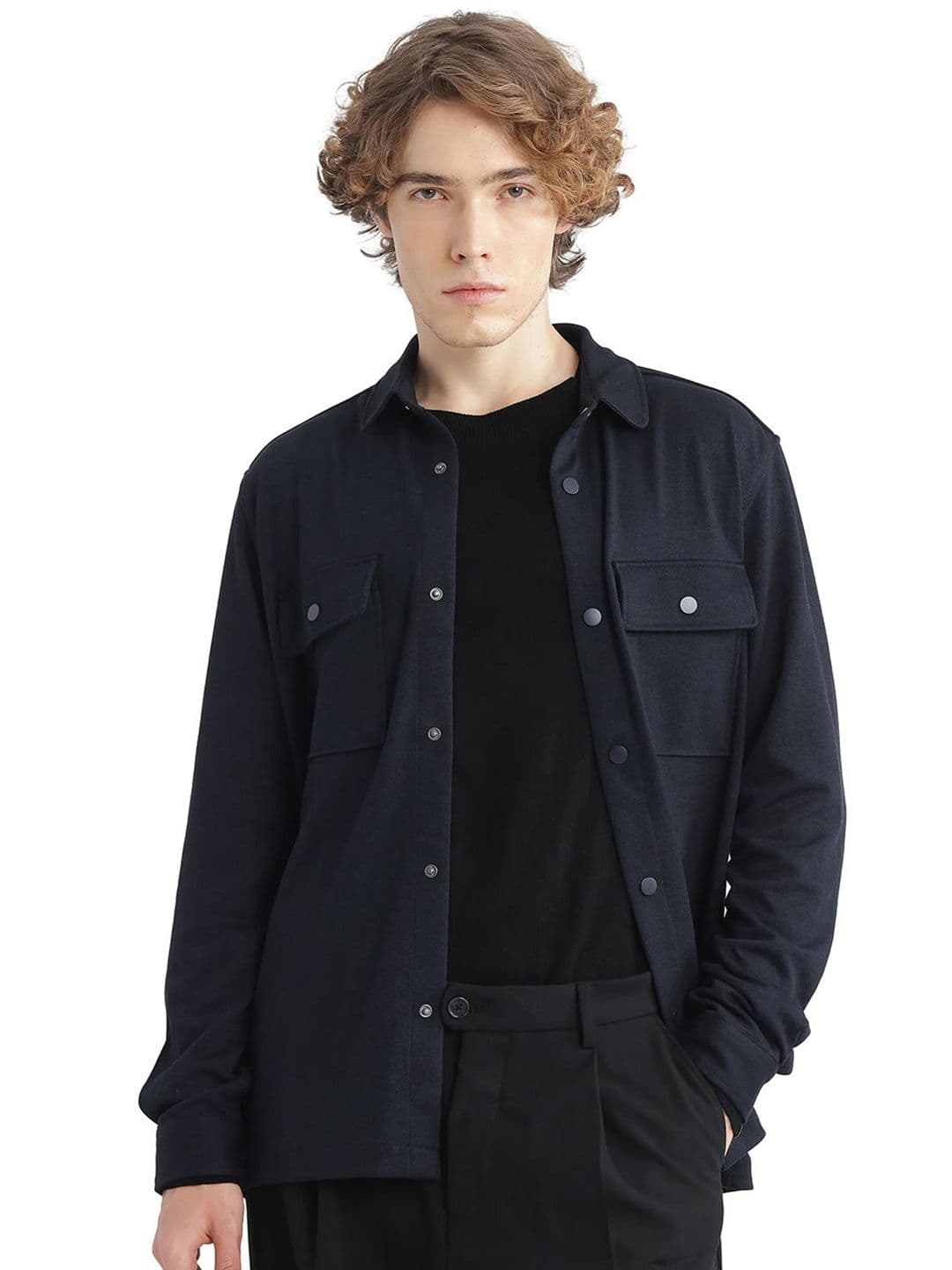 RARE RABBIT Men Navy Regular Fit Plain Casual Shacket - view 1