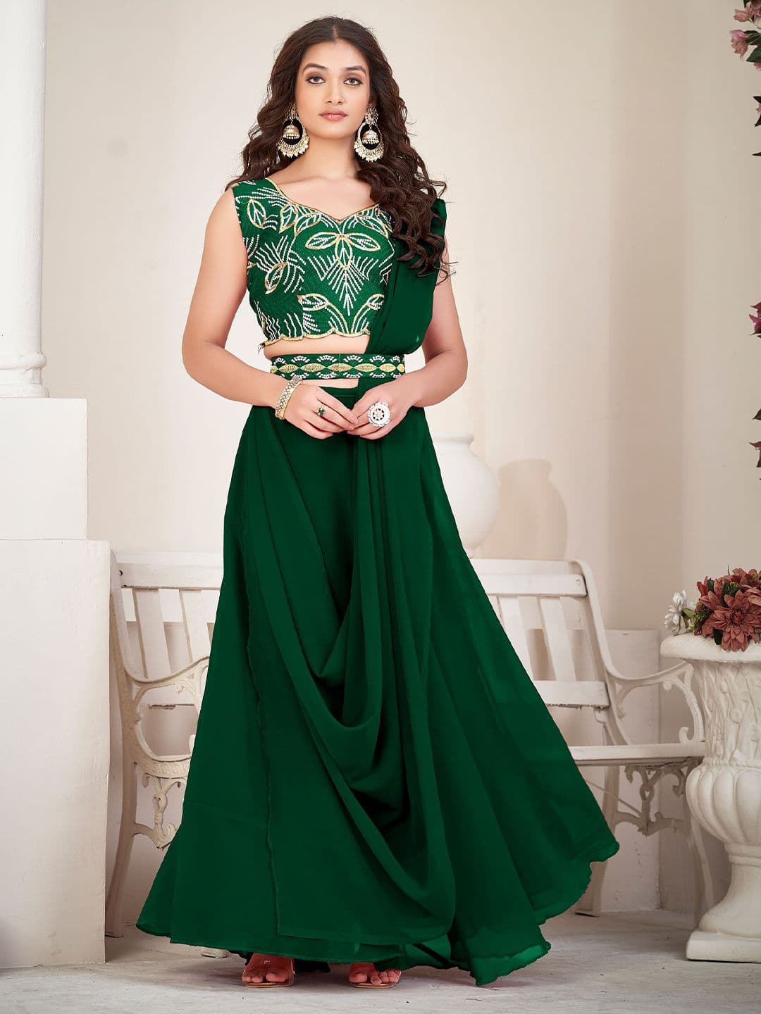 Warthy Ent Embroidered Thread Work Semi-Stitched Lehenga & Unstitched Blouse With Dupatta - view 1