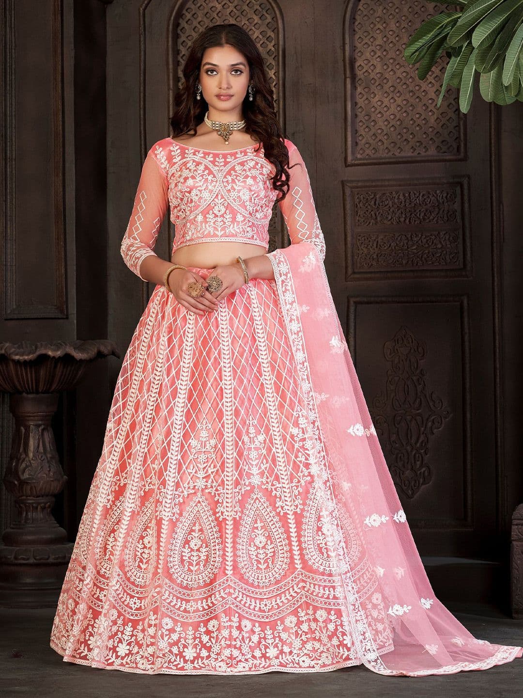 Warthy Ent Embroidered Thread Work Semi-Stitched Lehenga & Unstitched Blouse With Dupatta - view 1