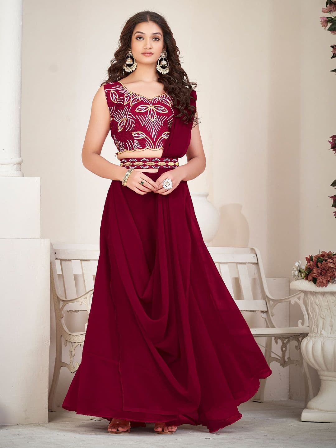 Warthy Ent Embroidered Thread Work Semi-Stitched Lehenga & Unstitched Blouse With Dupatta - view 1