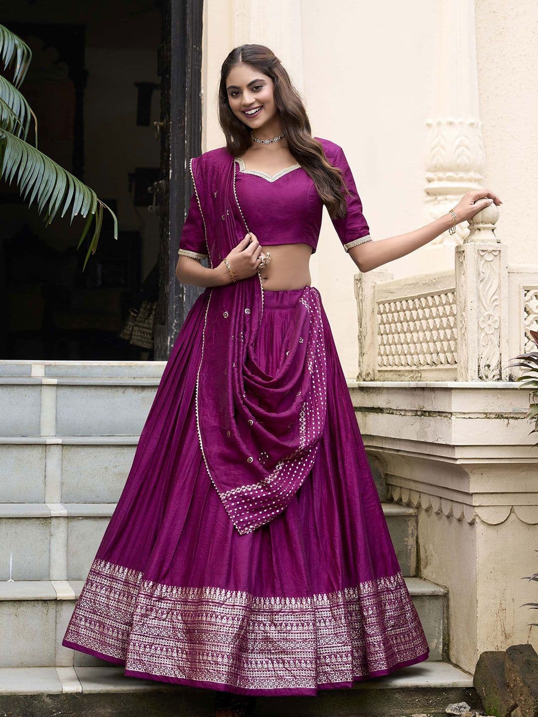 LOOKNBOOK ART Embellished Ready to Wear Lehenga & Unstitched Blouse With Dupatta - view 1