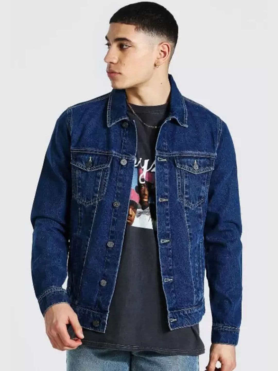 MASTERLY WEFT Men Washed Outdoor Denim Jacket with Embroidered - view 1