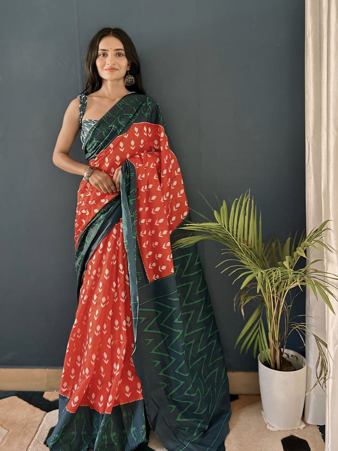HERE&NOW Floral Printed Pure Cotton Bagru Saree - view 1