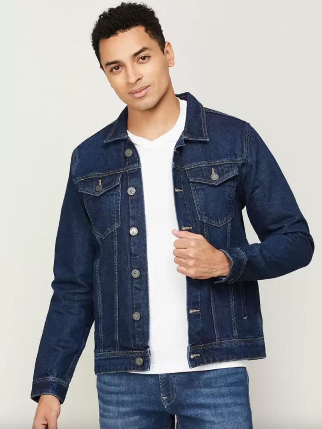 MASTERLY WEFT Men Washed Outdoor Denim Jacket with Patchwork - view 1