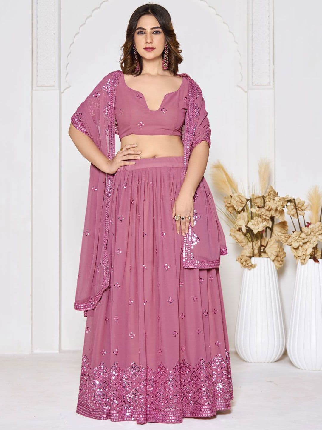 KALINI Embroidered Sequinned Semi-Stitched Lehenga & Unstitched Blouse With Dupatta - view 1