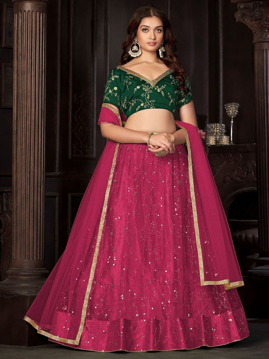 Warthy Ent Embroidered Thread Work Semi-Stitched Lehenga & Unstitched Blouse With Dupatta - view 1