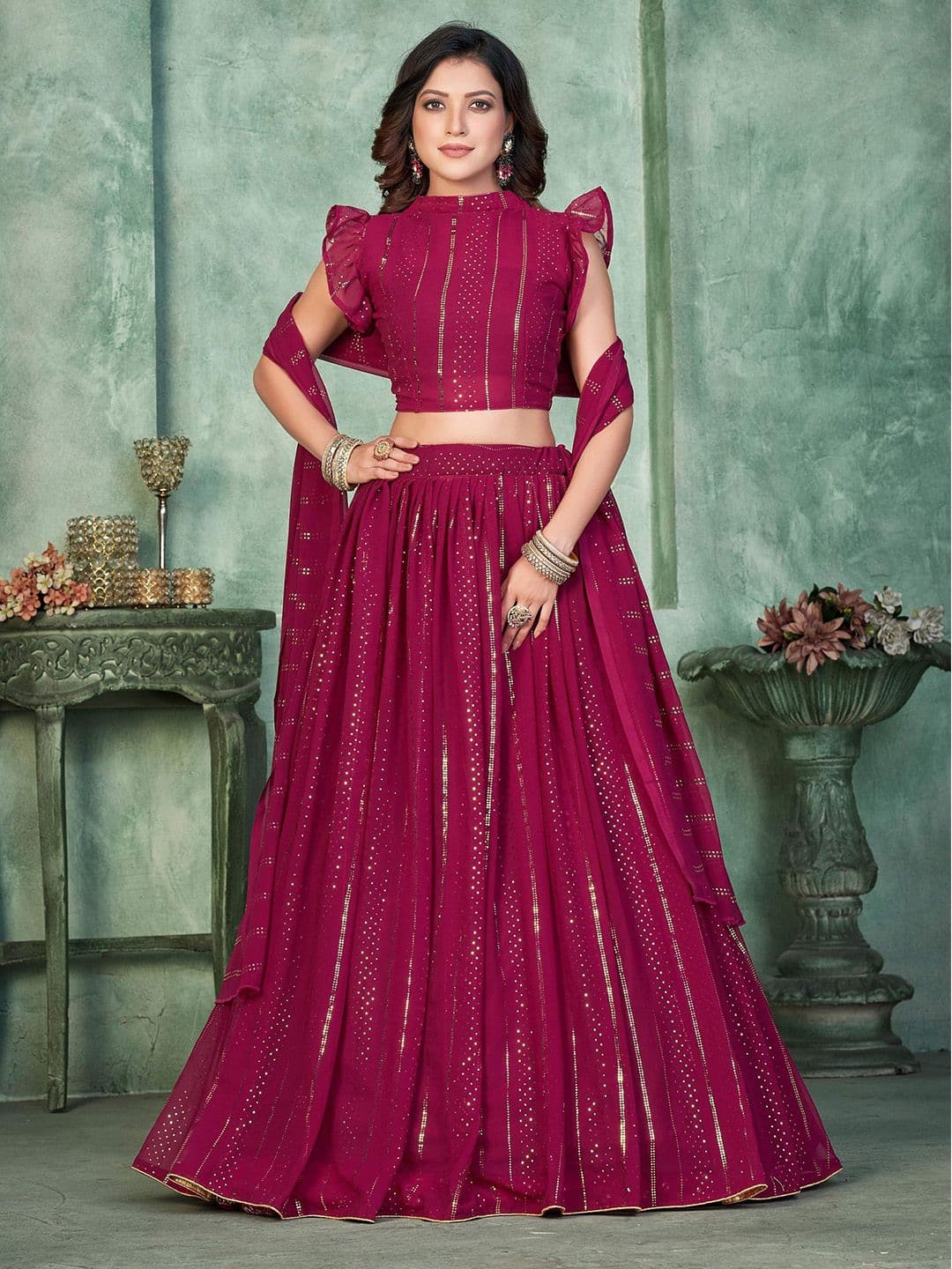 Warthy Ent Embroidered Thread Work Semi-Stitched Lehenga & Unstitched Blouse With Dupatta - view 1