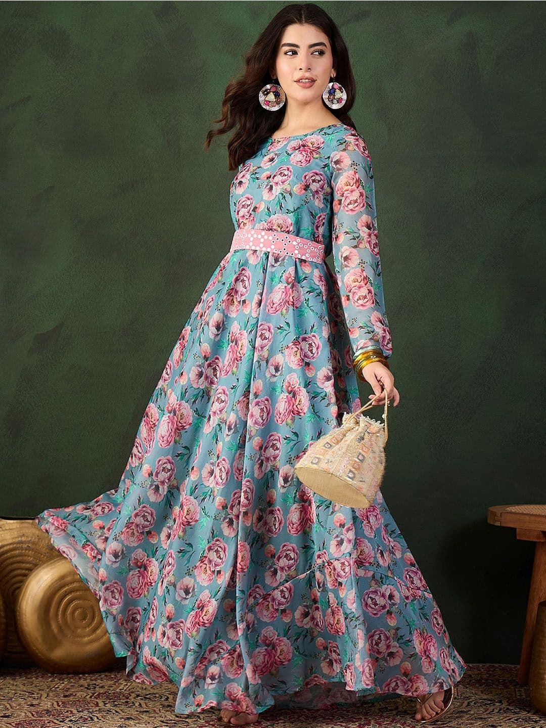 Sangria Printed Fit & Flare Maxi Ethnic Dress - view 1