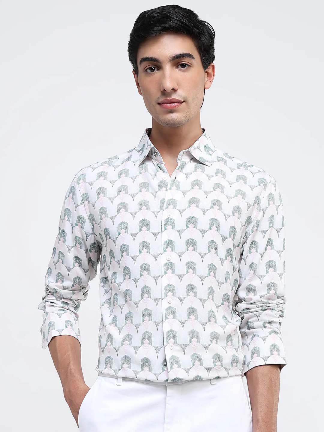 RARE RABBIT Mens Green Regular Fit Geometric Print Casual Shirt - view 1