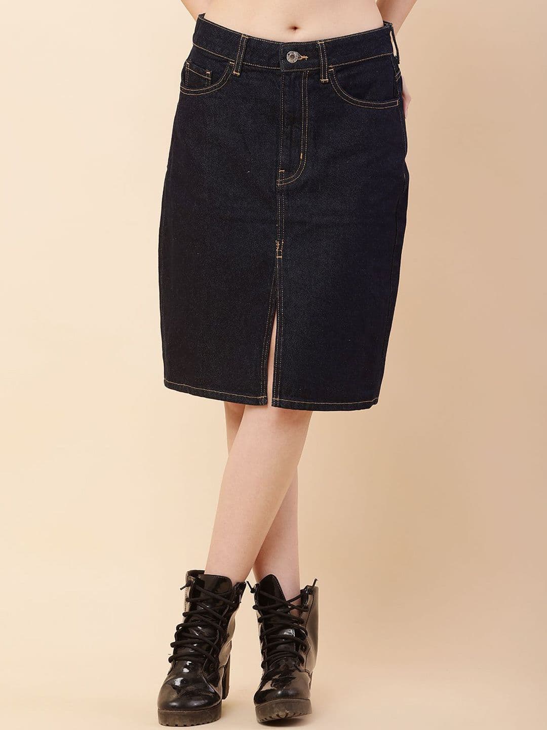 NoBarr Women Denim Front Slit Midi Skirt - view 1
