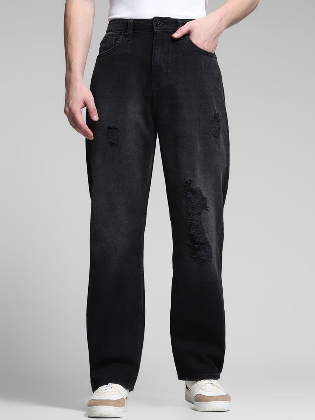 Jack & Jones Men Wide Leg High-Rise Highly Distressed Light Fade Jeans - view 1