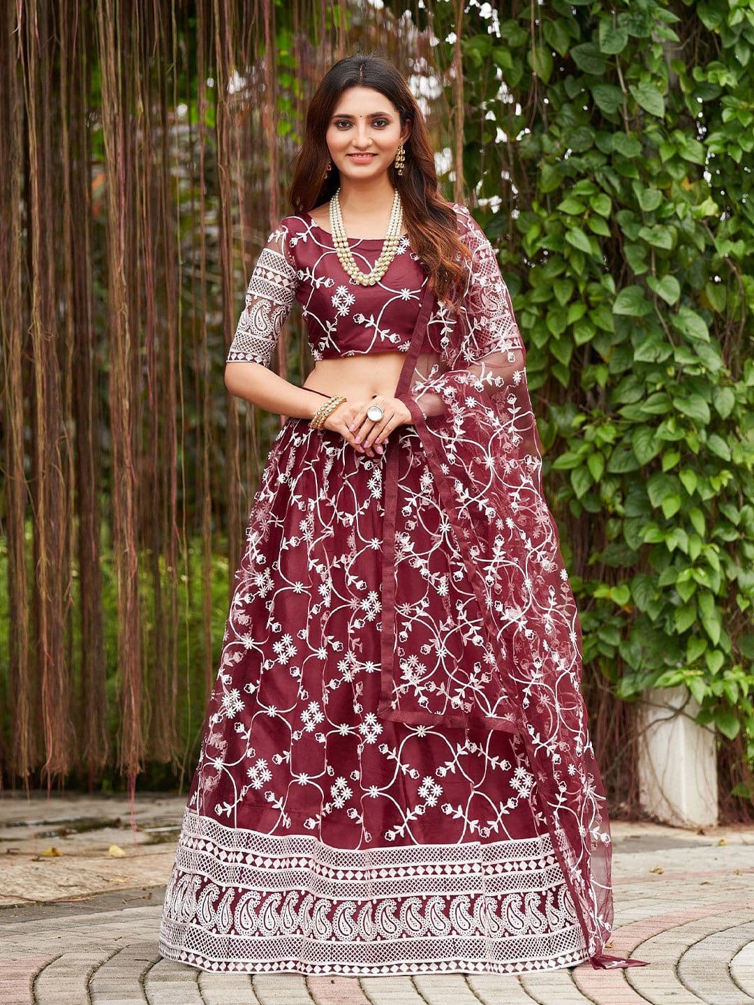 Warthy Ent Embroidered Thread Work Semi-Stitched Lehenga & Unstitched Blouse With Dupatta - view 1