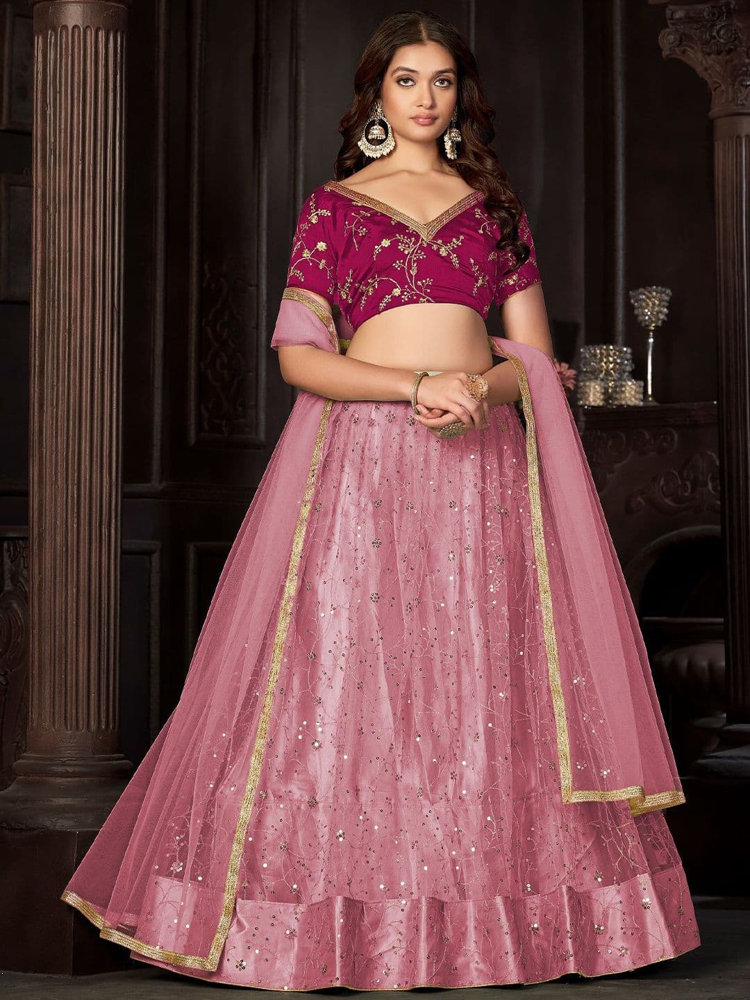 Warthy Ent Embroidered Thread Work Semi-Stitched Lehenga & Unstitched Blouse With Dupatta - view 1