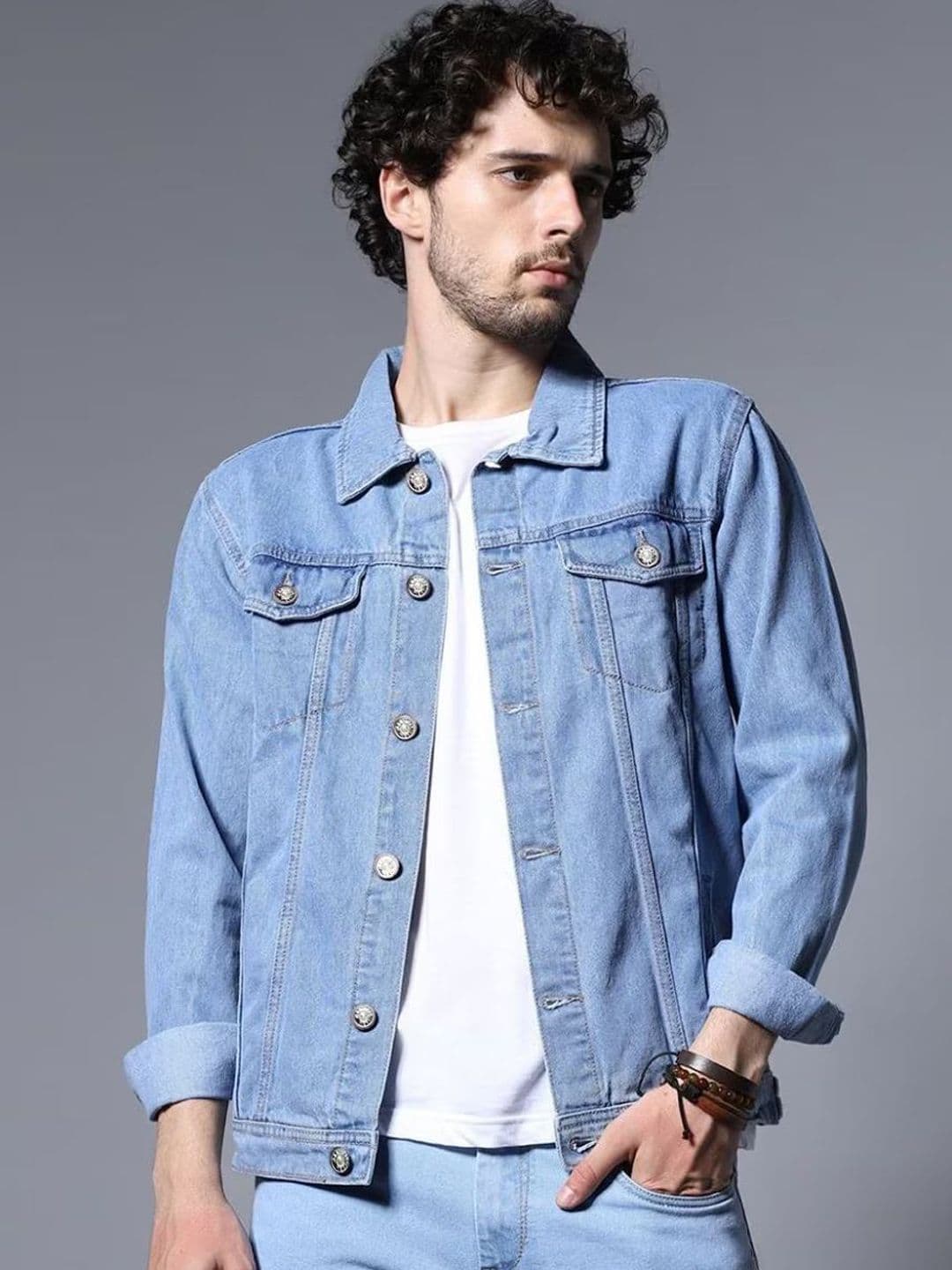 MASTERLY WEFT Men Washed Outdoor Denim Jacket with Embroidered - view 1
