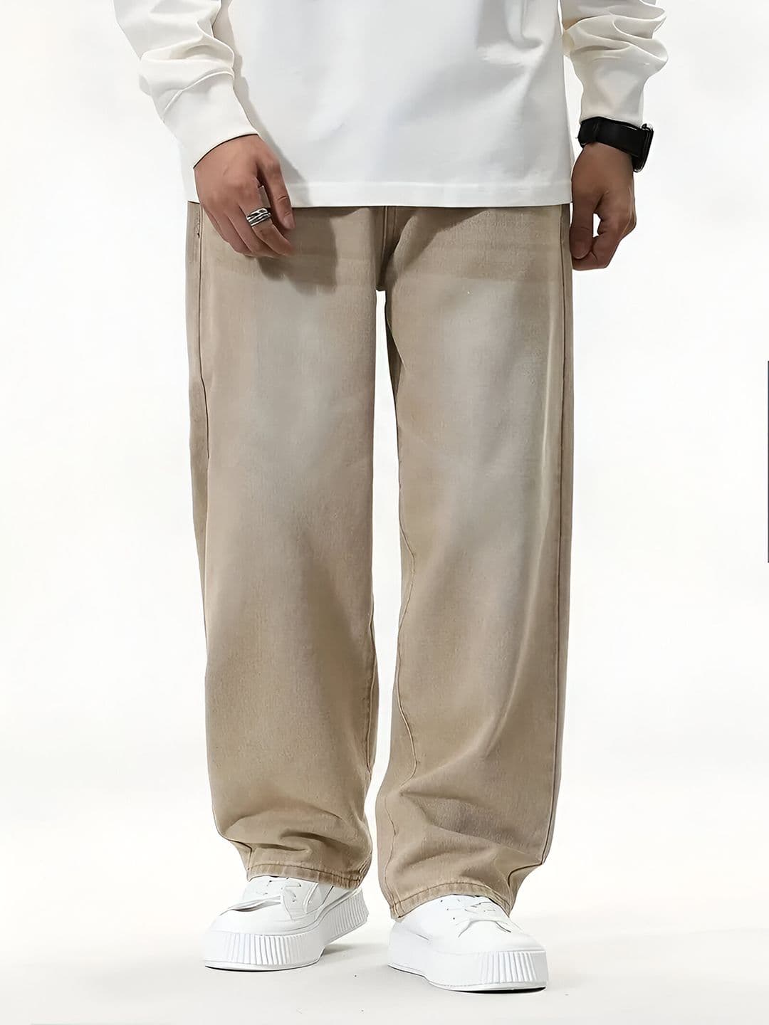 THIRD QUADRANT Men Loose Fit Mid-Rise Cotton Jeans