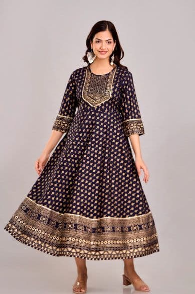 BAIRAJ Ethnic Motifs Printed Mandarin Collar A-Line Kurta - view 1