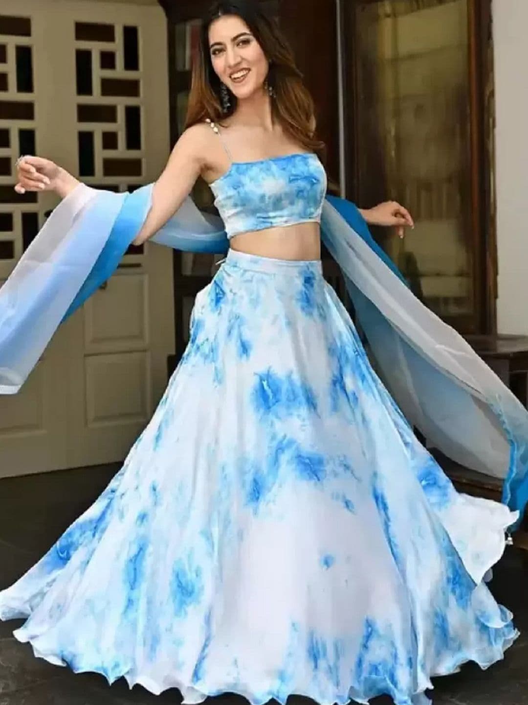 BAESD Printed Tie and Dye Semi-Stitched Lehenga & Unstitched Blouse With Dupatta - view 1